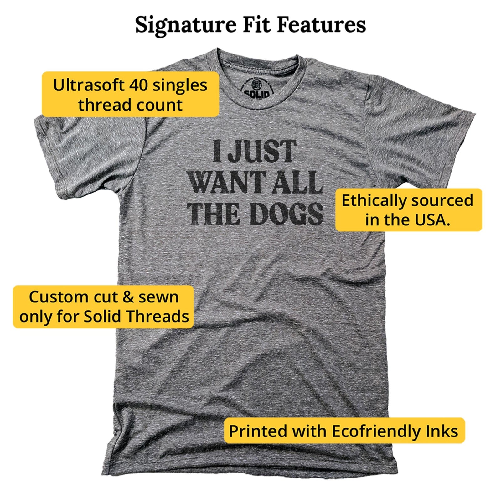I Just Want All The Dogs Vintage Signature T-shirt in Triblend Grey - Fit Attributes