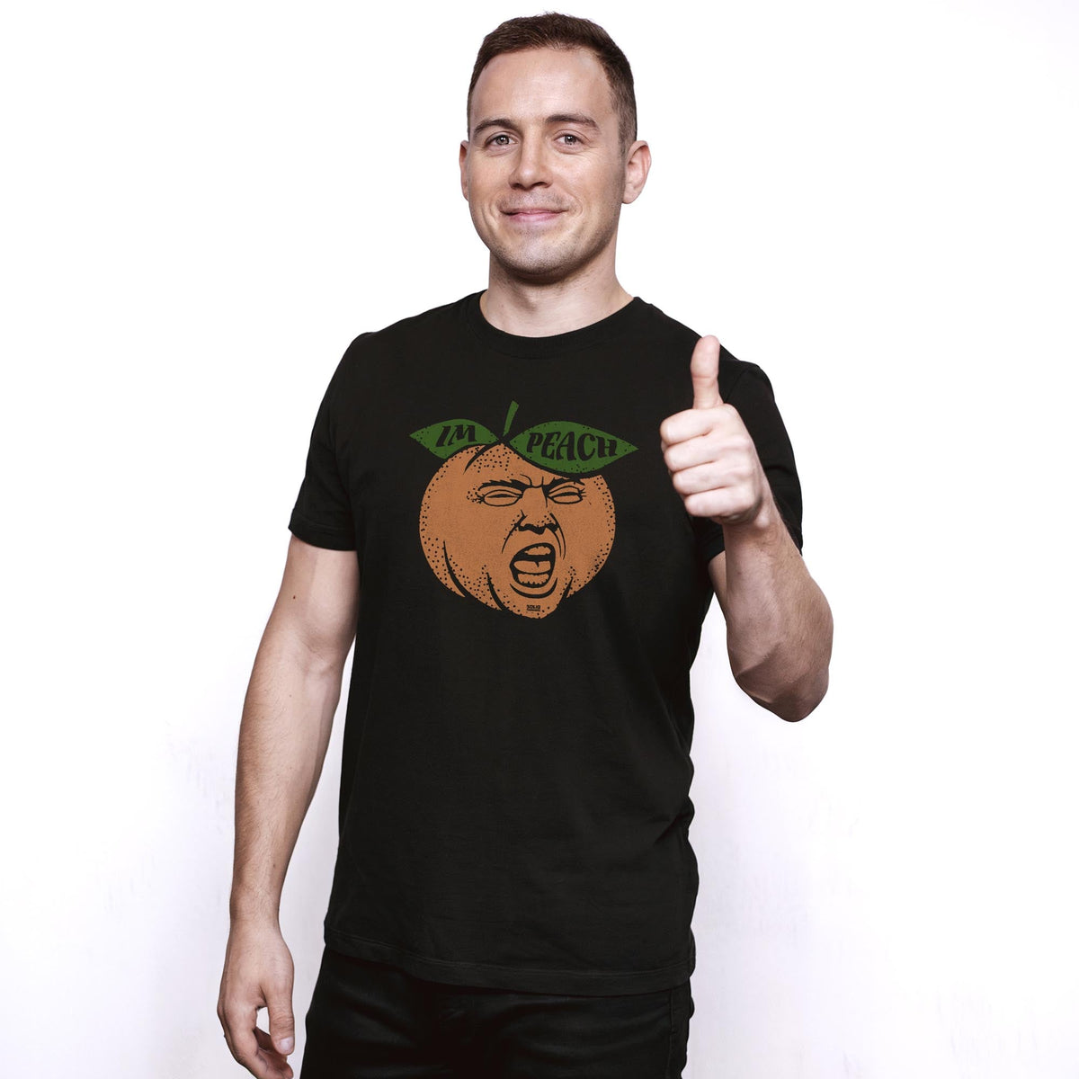Trump Peach Vintage Staple T-shirt in Black On Model - Front View