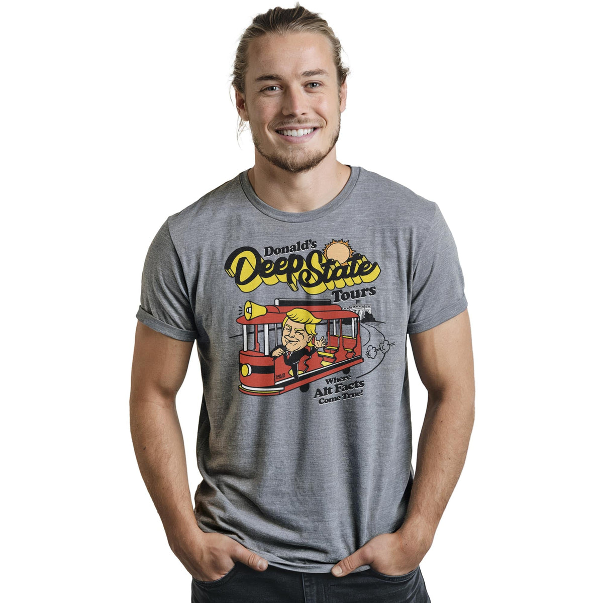 Deep State Vintage Staple T-shirt in Ash Heather On Model - Front View