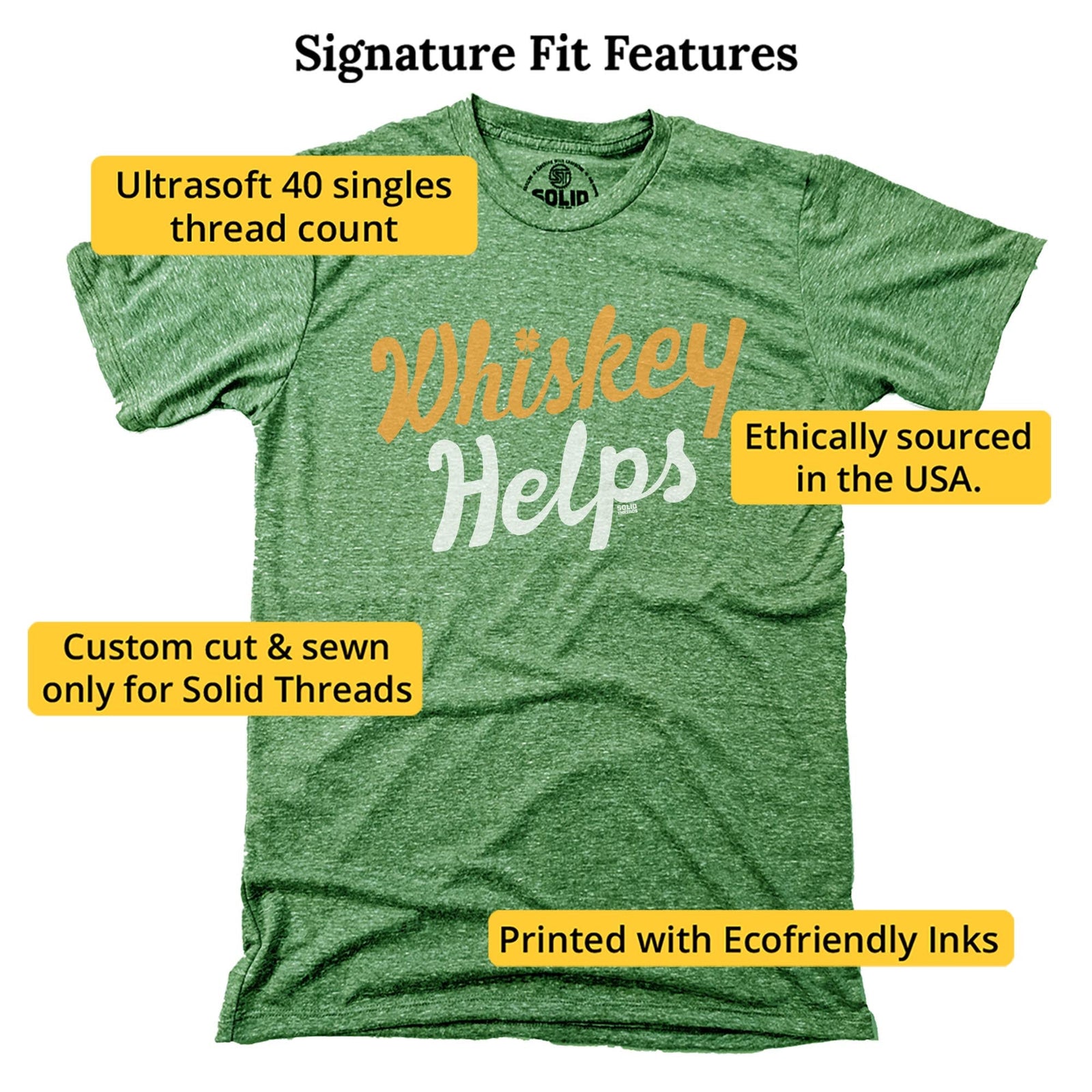 Irish Whiskey Helps Funny Signature T-shirt in Triblend Kelly - Fit Attributes