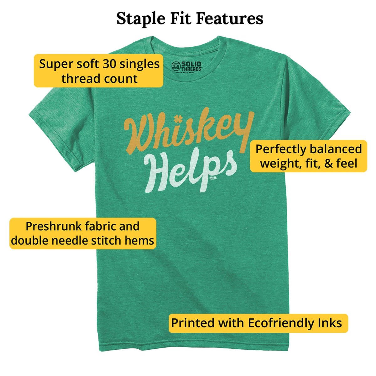 Irish Whiskey Helps Funny Staple T-shirt in Kelly Heather - Fit Attributes