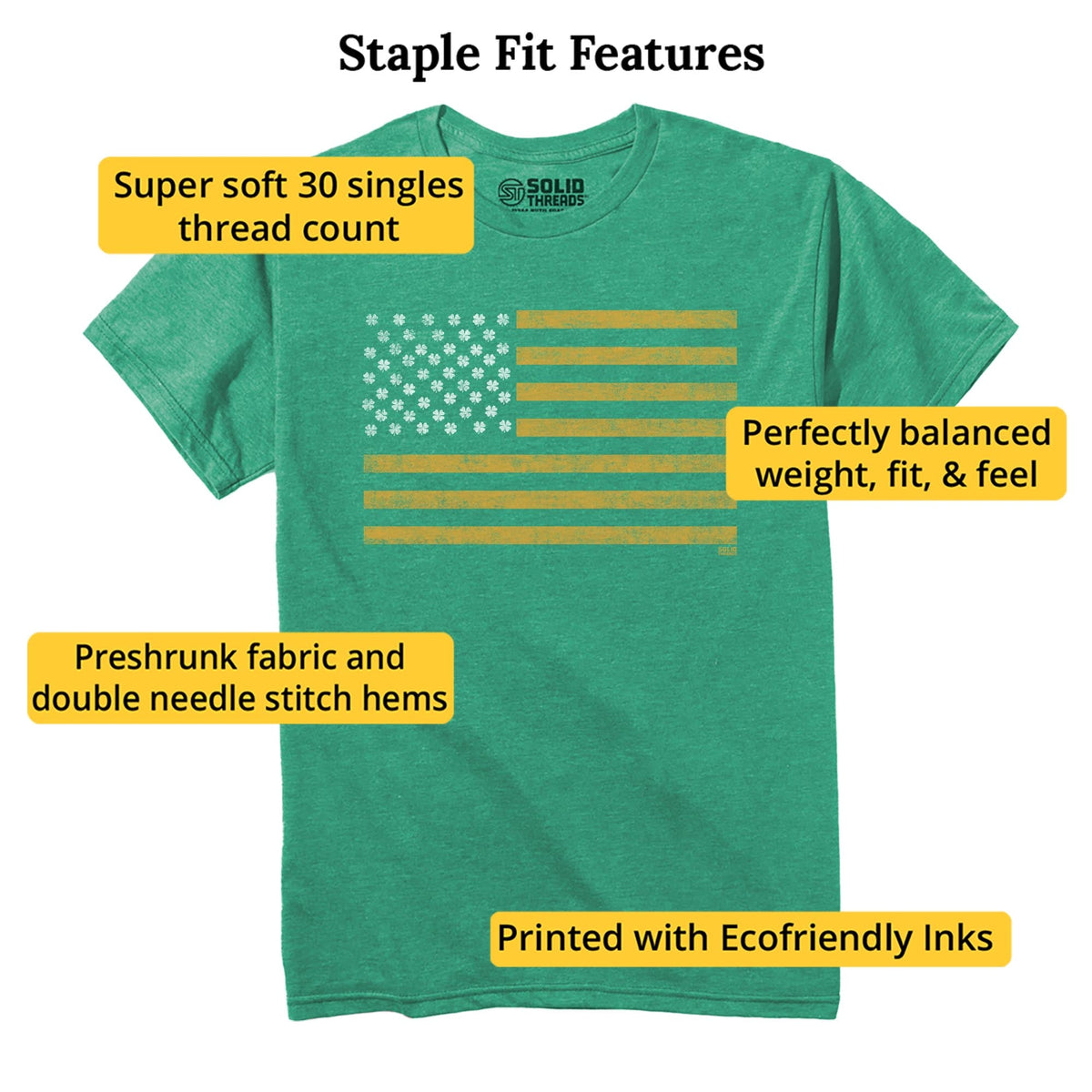 Irish American Vintage Staple T-shirt in Kelly Heather - Fit Attributes