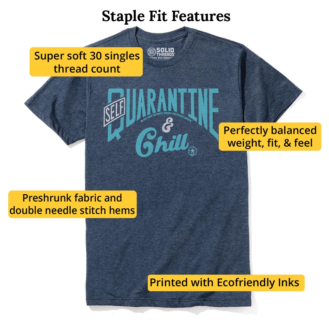 Self Quarantine & Chill | Supports World Health Vintage Staple T-shirt in Navy Heather - Fit Attributes