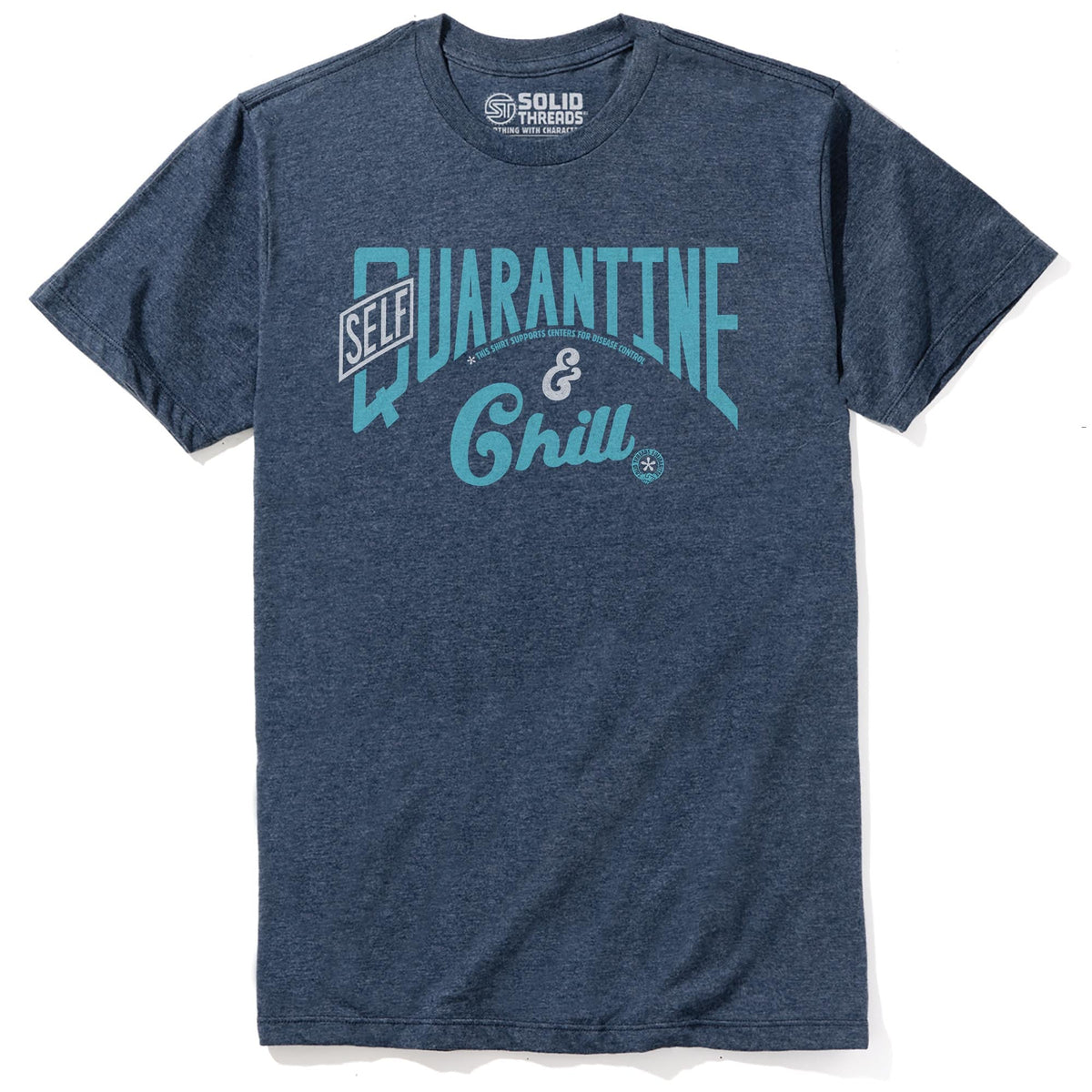 Self Quarantine &amp; Chill | Supports World Health Vintage Staple T-shirt in Navy Heather - Front View