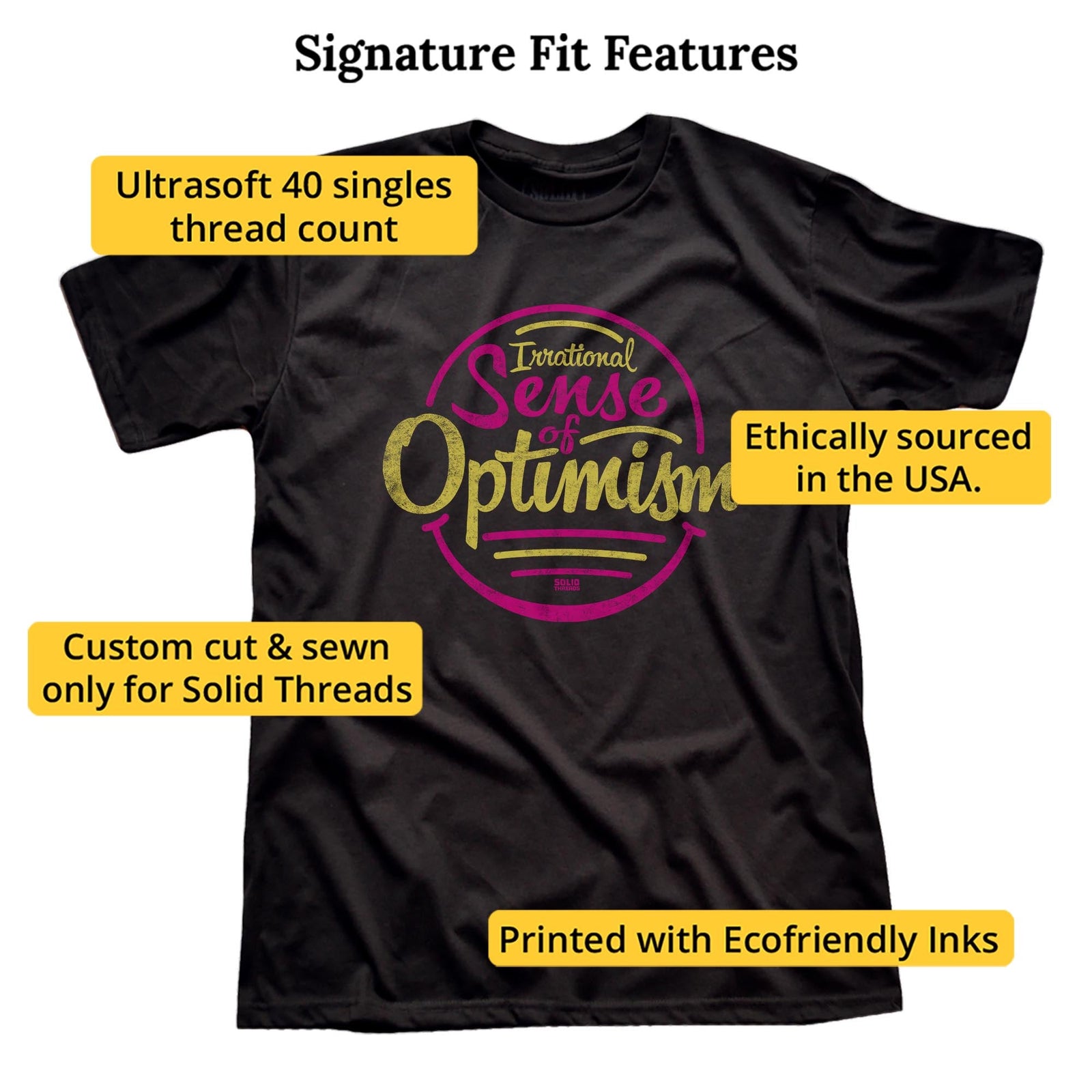 Men's Irrational Sense Of Optimism Cool Graphic T-Shirt | Vintage Positivity Tee | Solid Threads