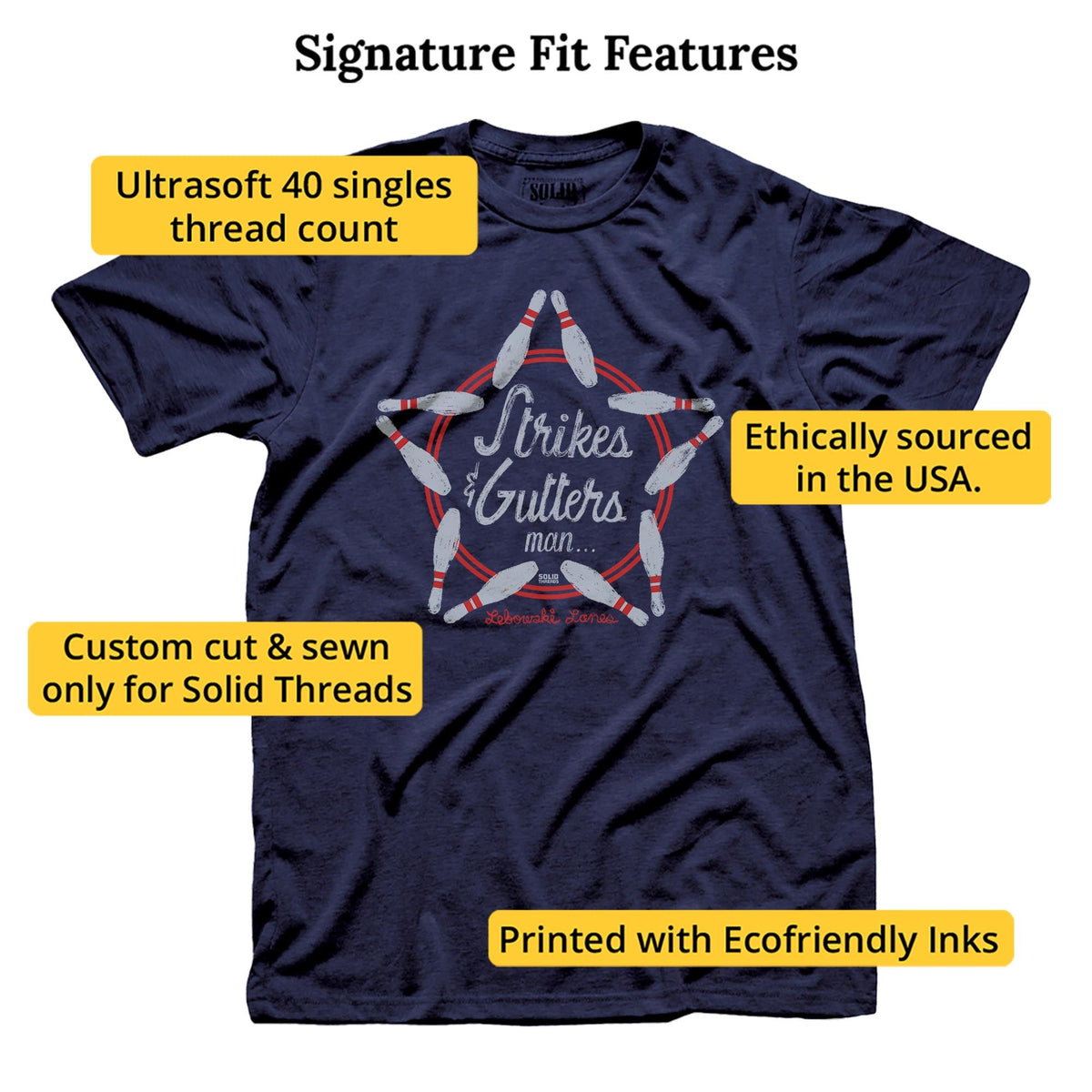Strikes & Gutters Vintage Signature T-shirt in Navy - Fit Attributes
