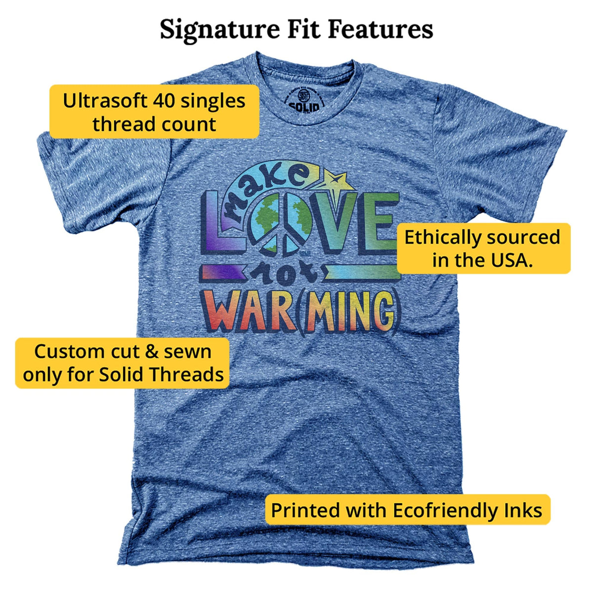 Make Love Not Warming T-shirt Vintage Signature T-shirt in Triblend Royal - Fit Attributes