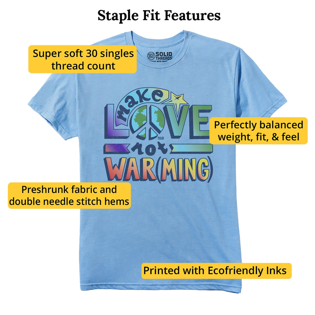Make Love Not Warming T-shirt Vintage Staple T-shirt in Light Blue Heather - Fit Attributes