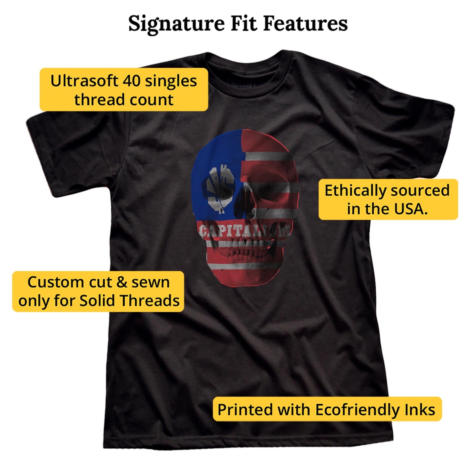 Capitalism Skull | Supports Income Equality Cool Signature T-shirt in Black - Fit Attributes