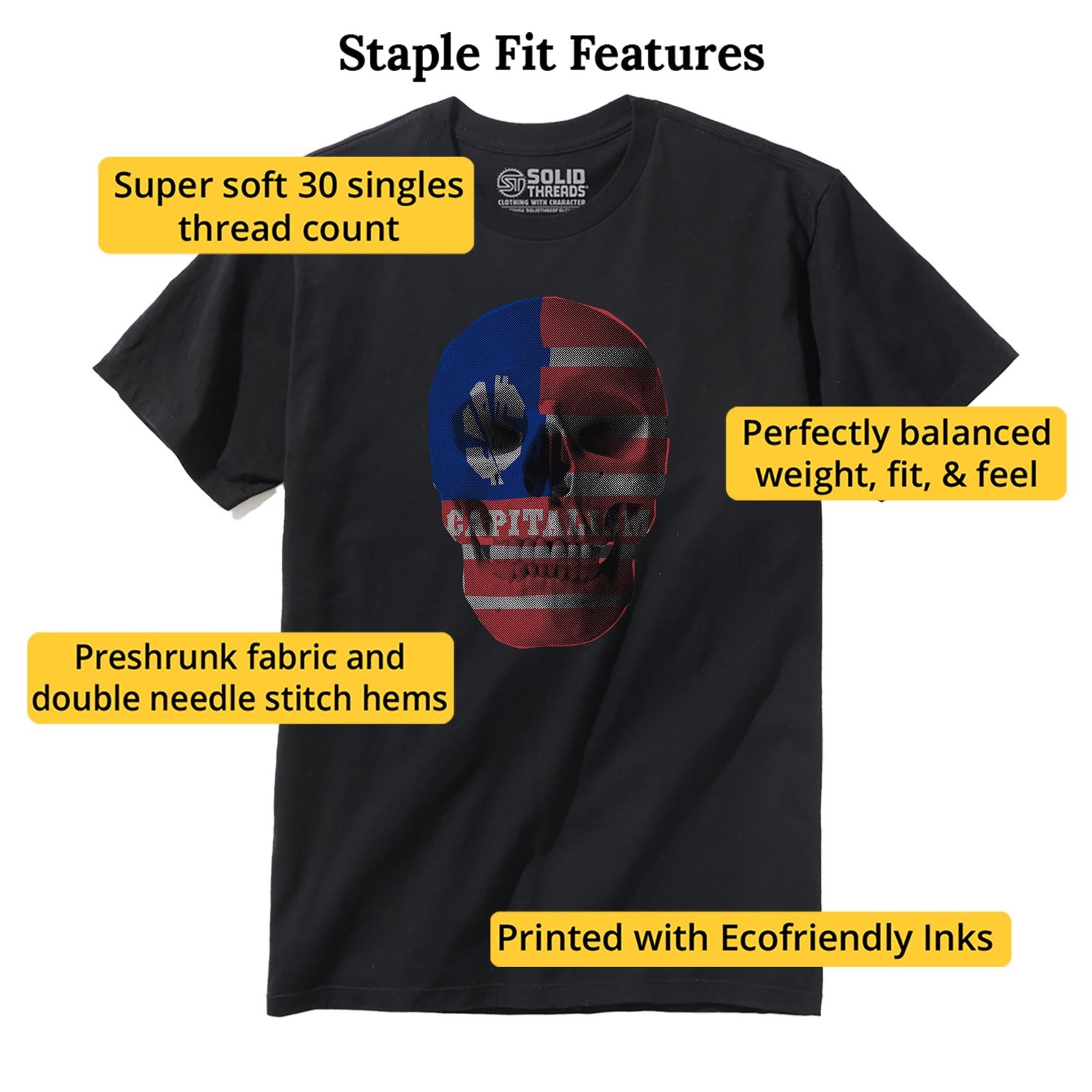 Capitalism Skull | Supports Income Equality Cool Staple T-shirt in Black - Fit Attributes