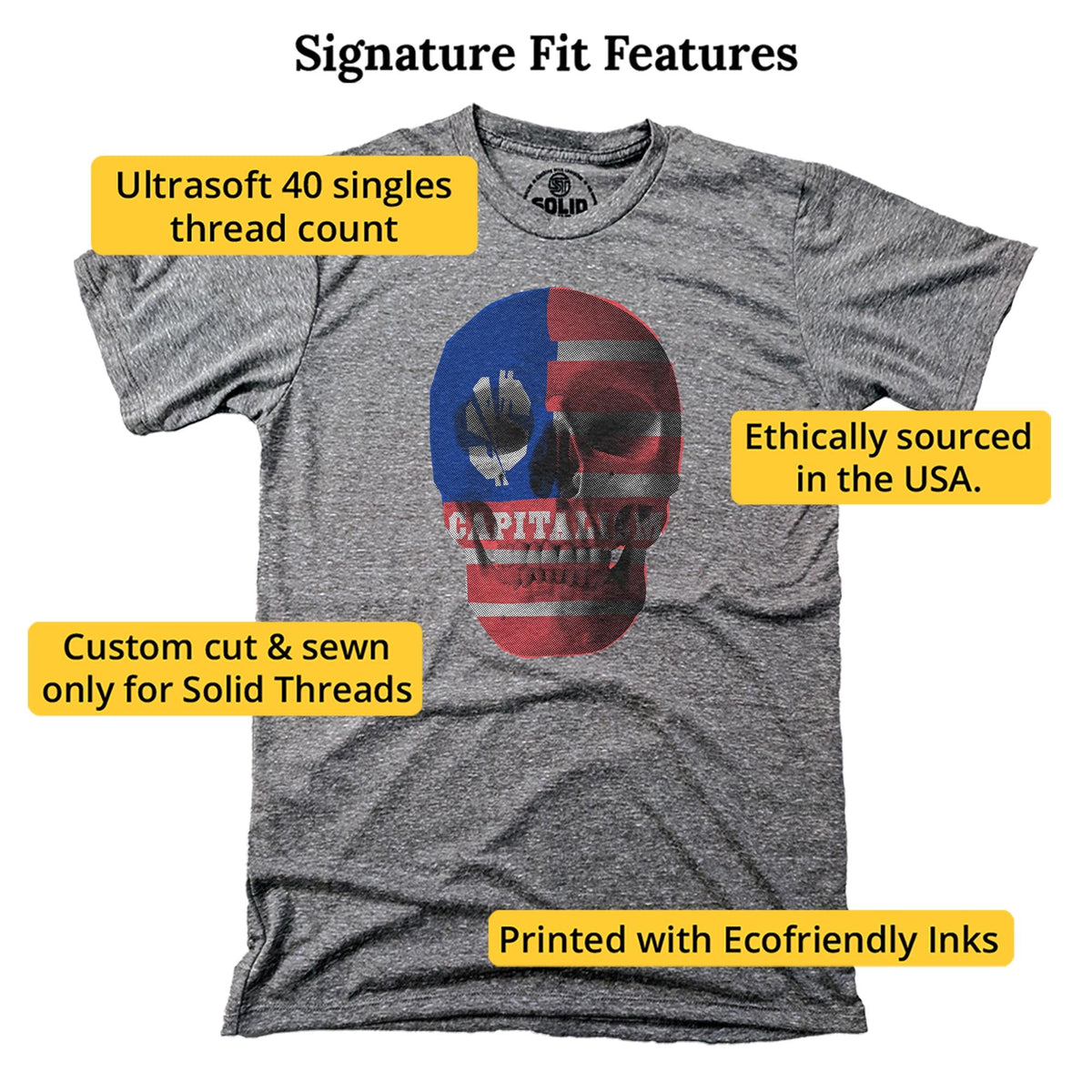 Capitalism Skull | Supports Income Equality Cool Signature T-shirt in Triblend Grey - Fit Attributes
