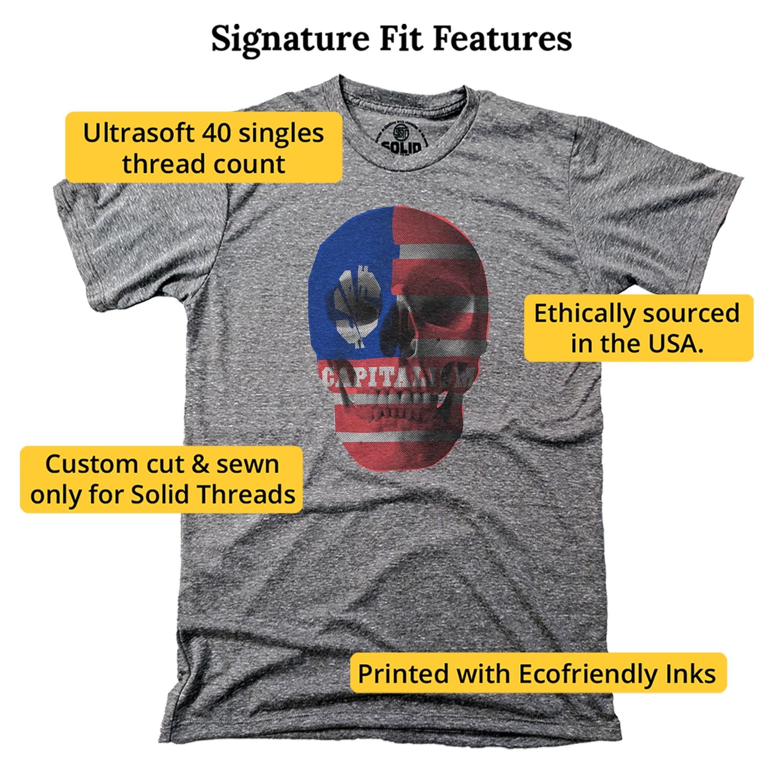 Capitalism Skull | Supports Income Equality Cool Signature T-shirt in Triblend Grey - Fit Attributes