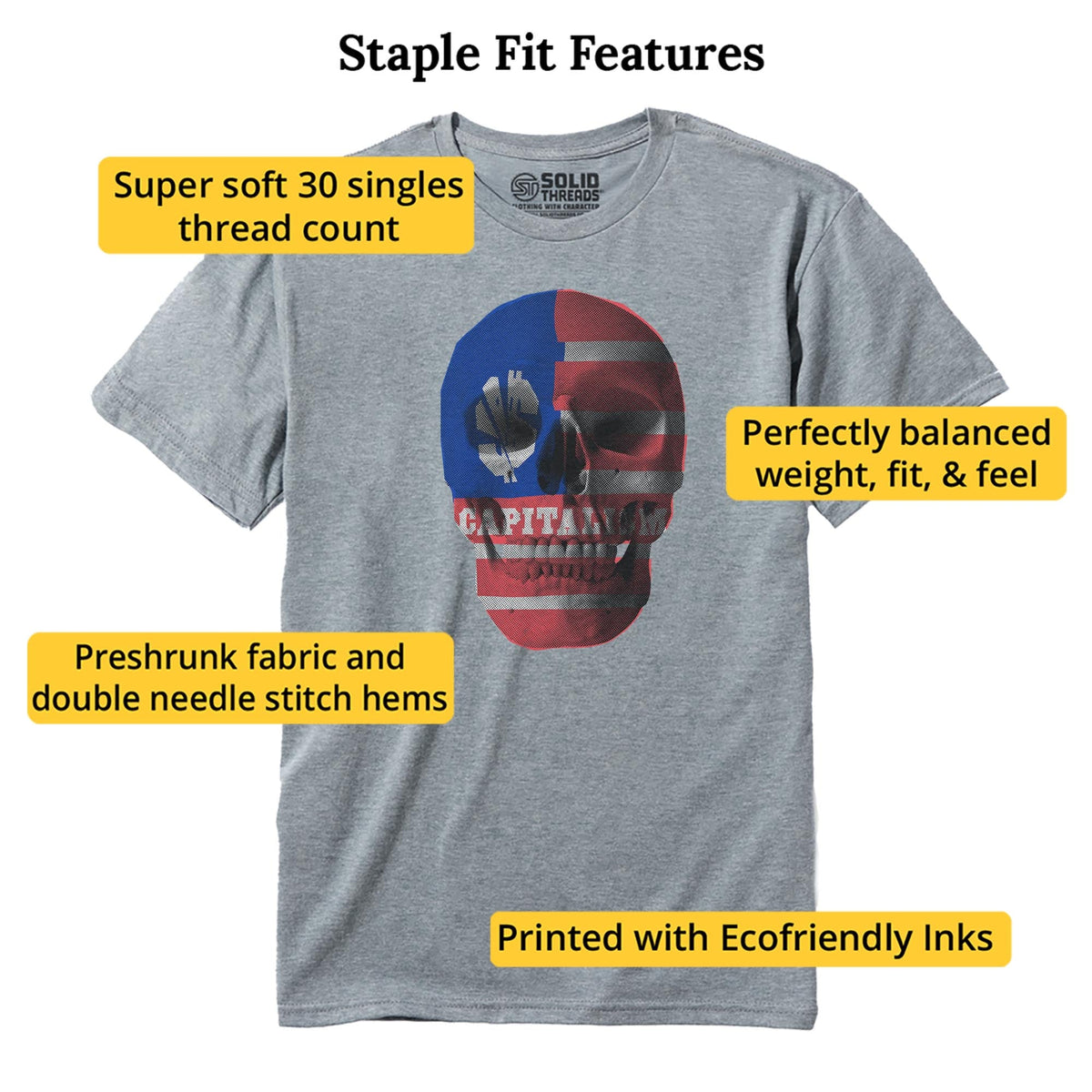 Capitalism Skull | Supports Income Equality Cool Staple T-shirt in Ash Heather - Fit Attributes