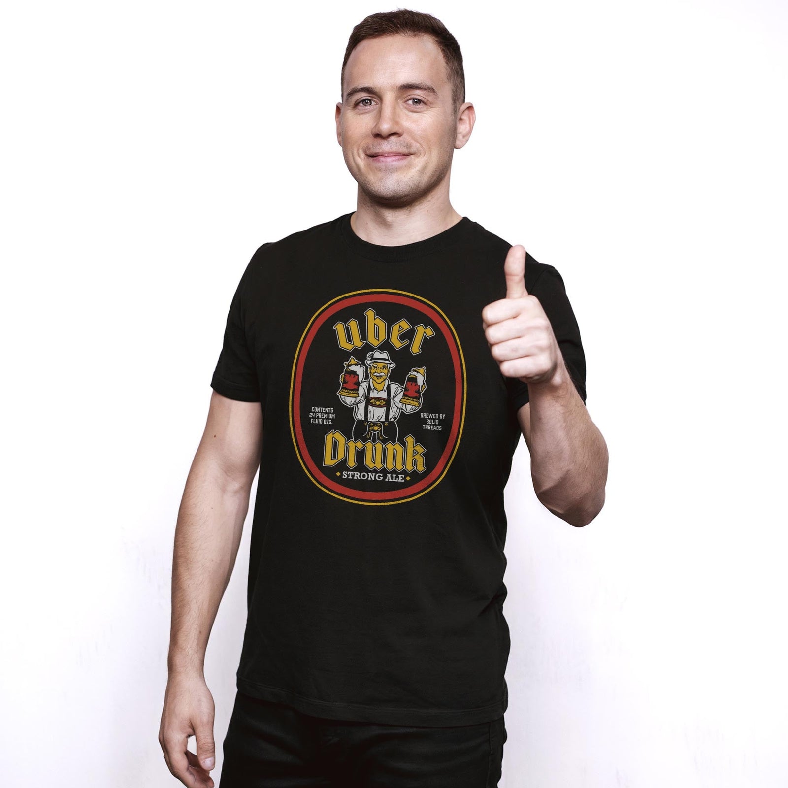 Uber Drunk Vintage Staple T-shirt in Black On Model - Front View