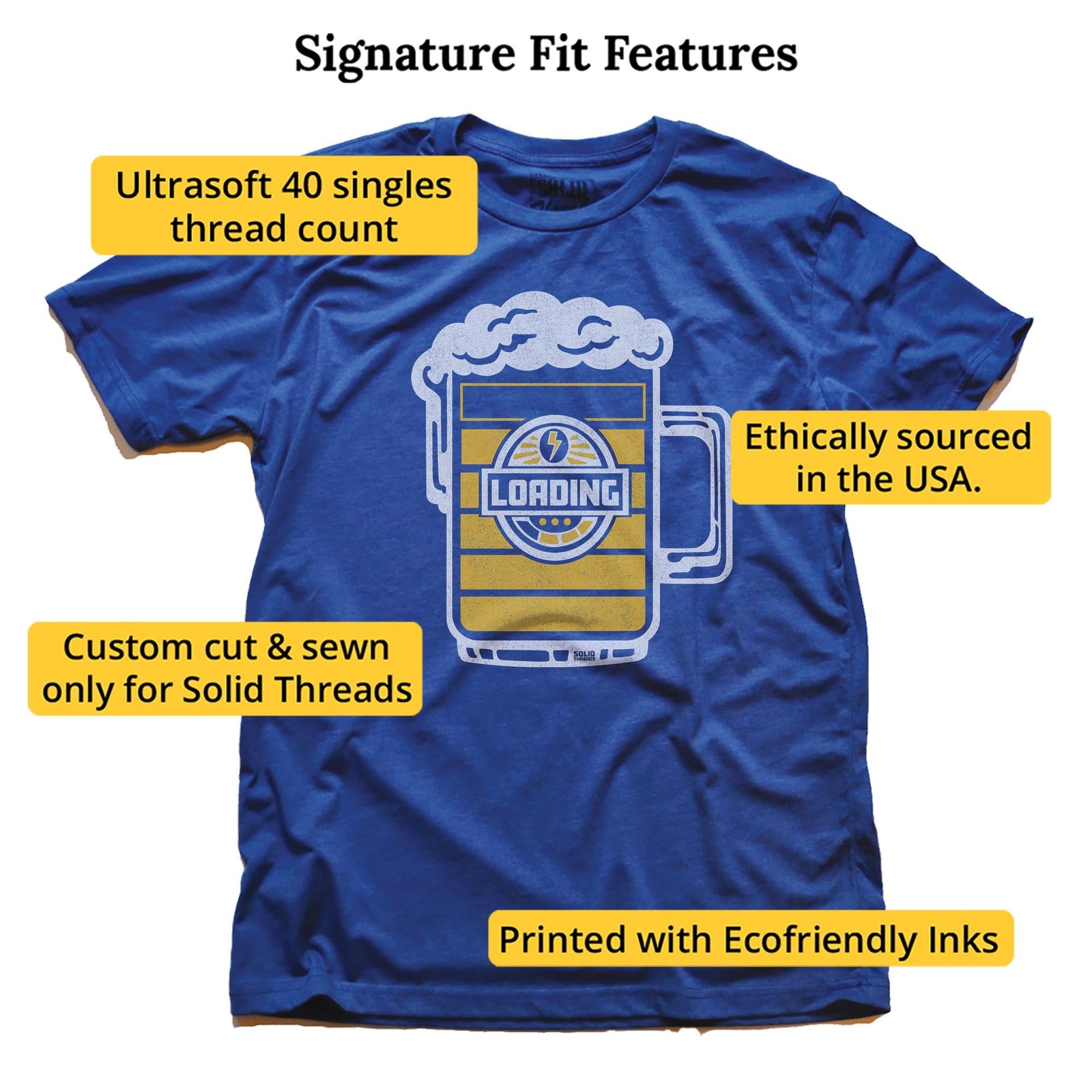 Beer Loading Vintage Signature T-shirt in Royal - Fit Attributes