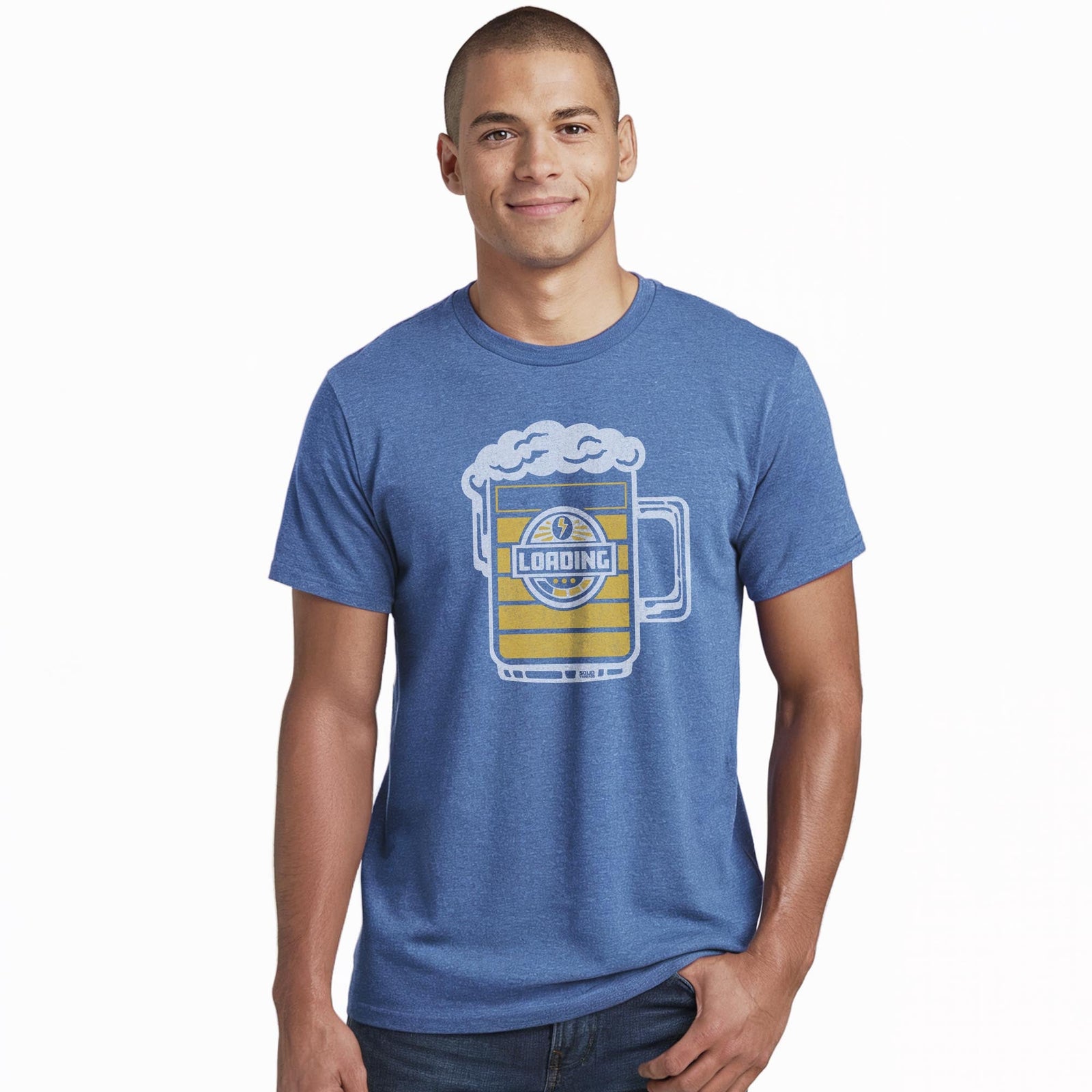 Beer Loading Vintage Staple T-shirt in Royal Heather On Model - Front View