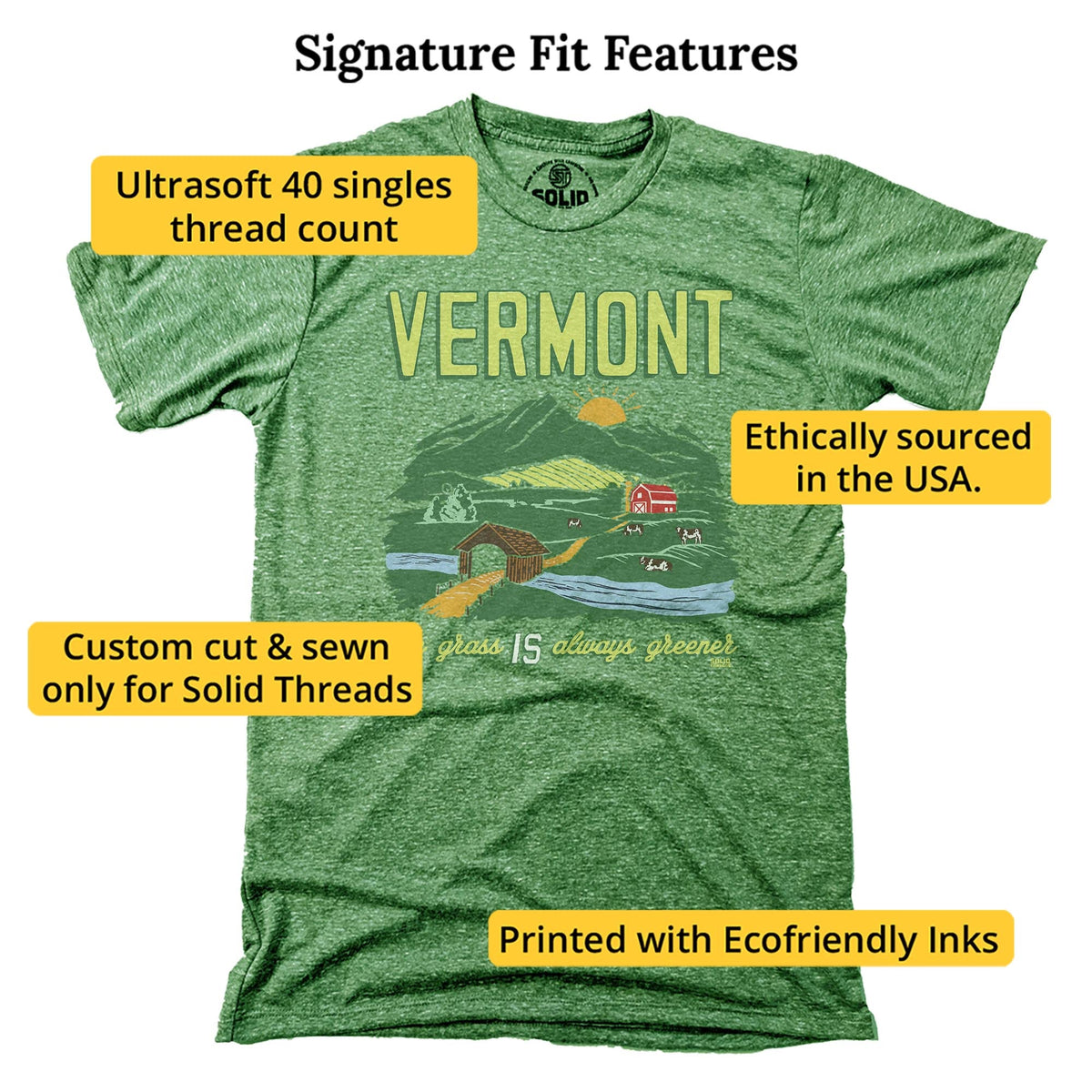 Vermont The Grass Is Always Greener Cool Signature T-shirt in Triblend Kelly - Fit Attributes
