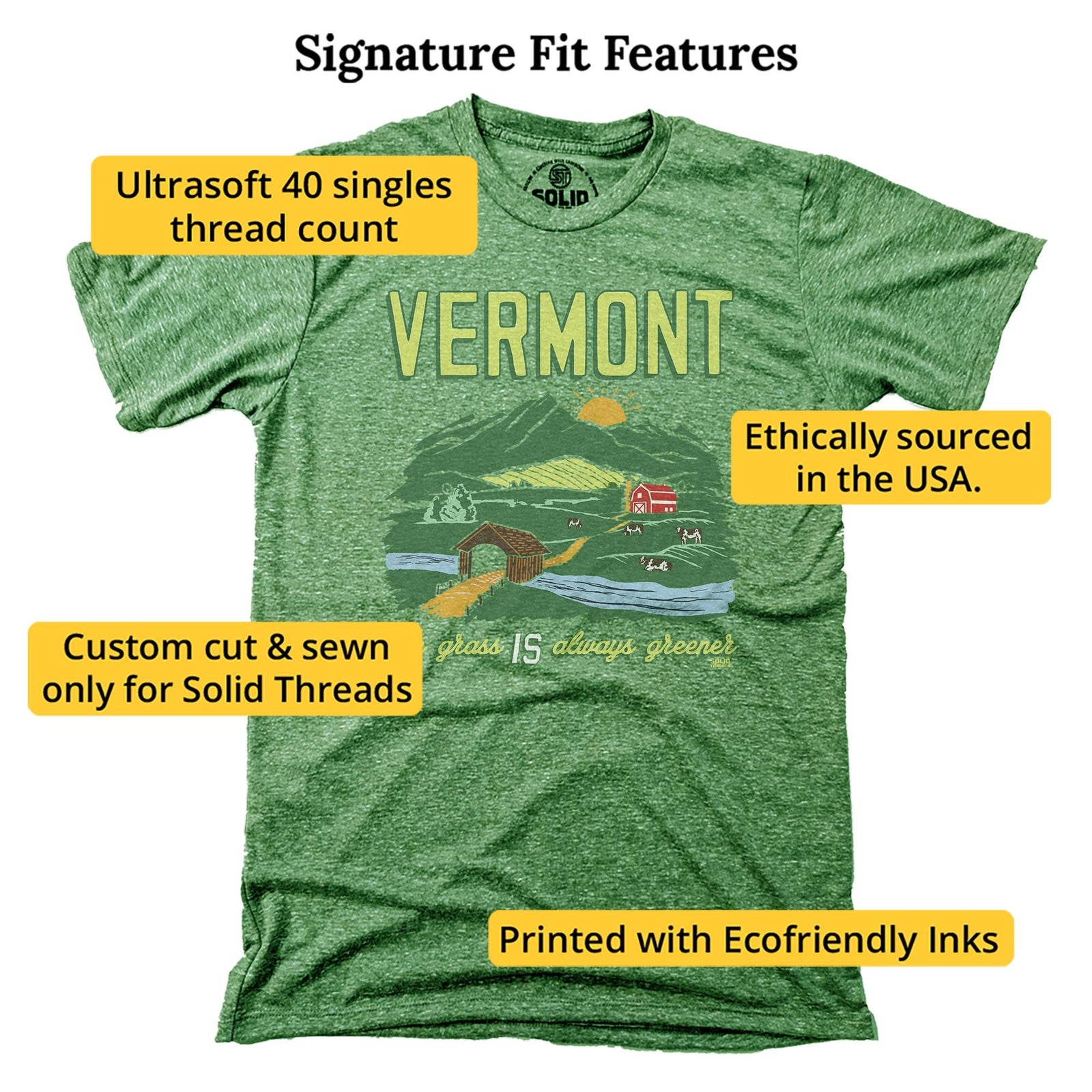 Vermont The Grass Is Always Greener Cool Signature T-shirt in Triblend Kelly - Fit Attributes