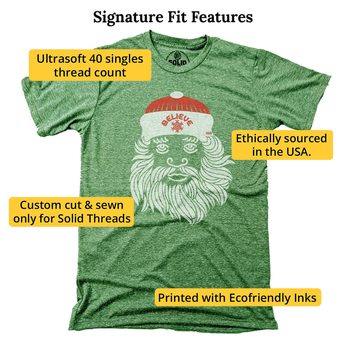Believe In Santa Cool Signature T-shirt in Triblend Kelly - Fit Attributes