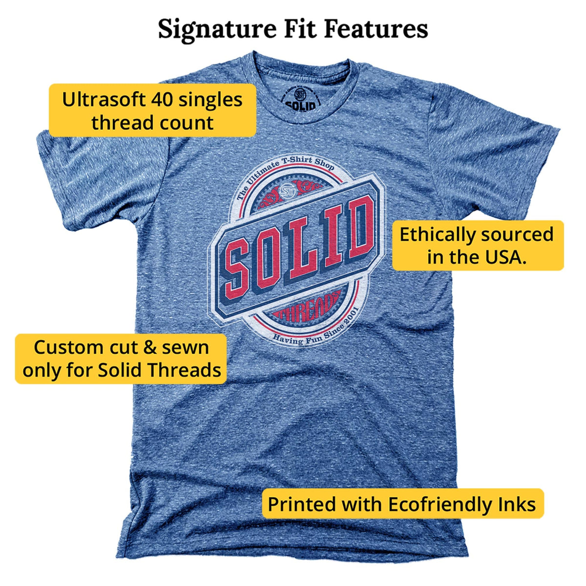 Solid Threads Beer Label Logo Cool Signature T-shirt in Triblend Royal - Fit Attributes