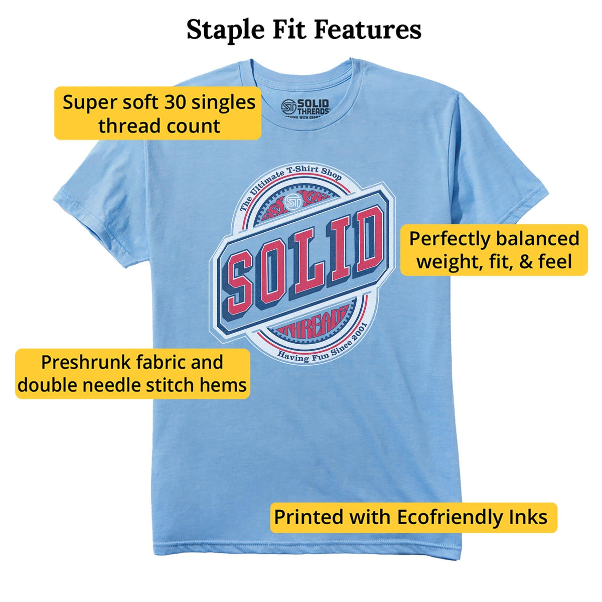 Solid Threads Beer Label Logo Cool Staple T-shirt in Light Blue Heather - Fit Attributes