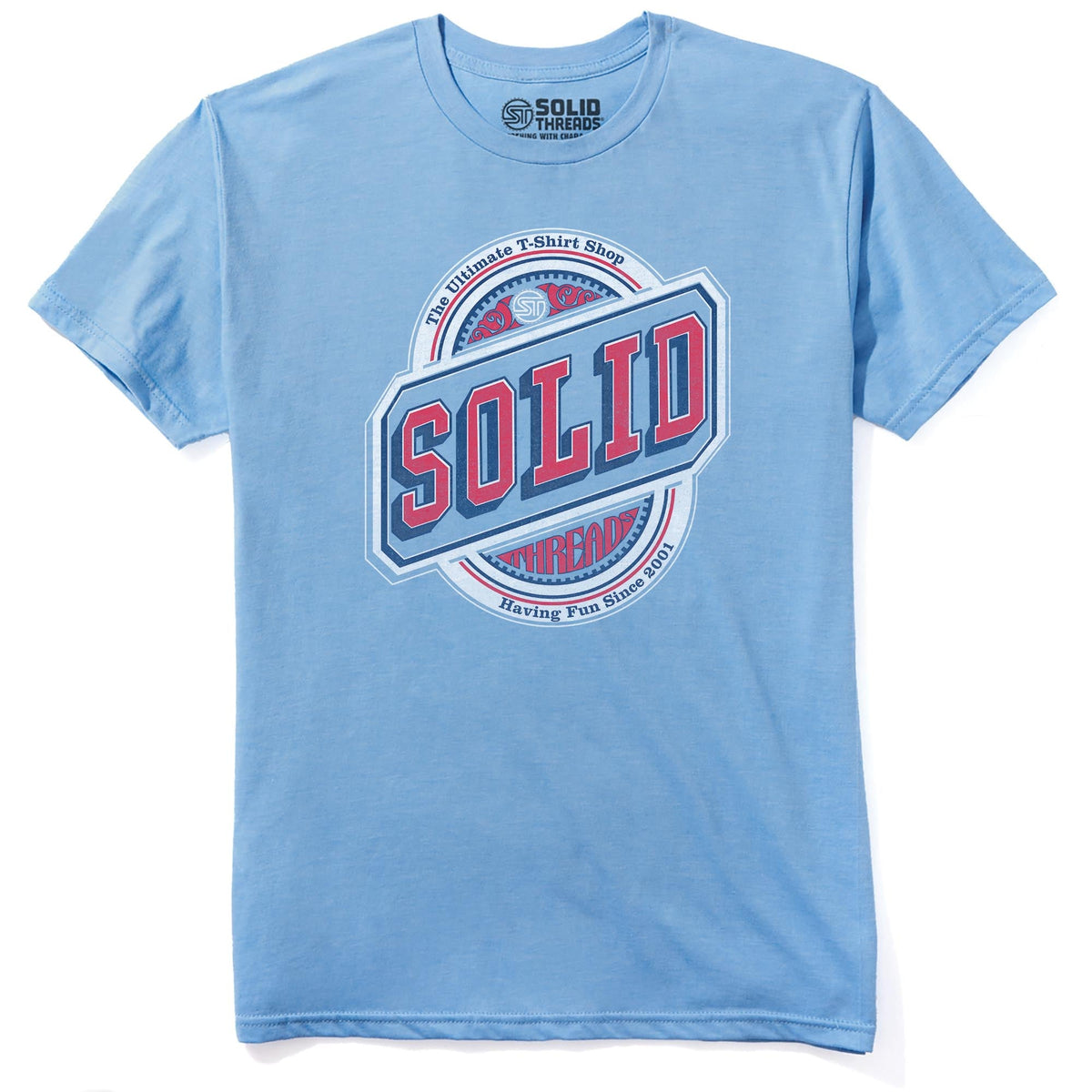 Solid Threads Beer Label Logo Cool Staple T-shirt in Light Blue Heather - Front View