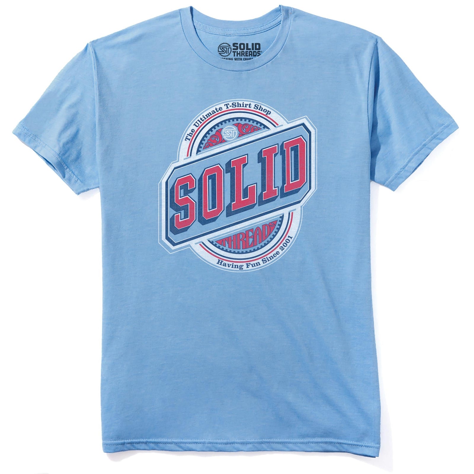 Solid Threads Beer Label Logo Cool Staple T-shirt in Light Blue Heather - Front View