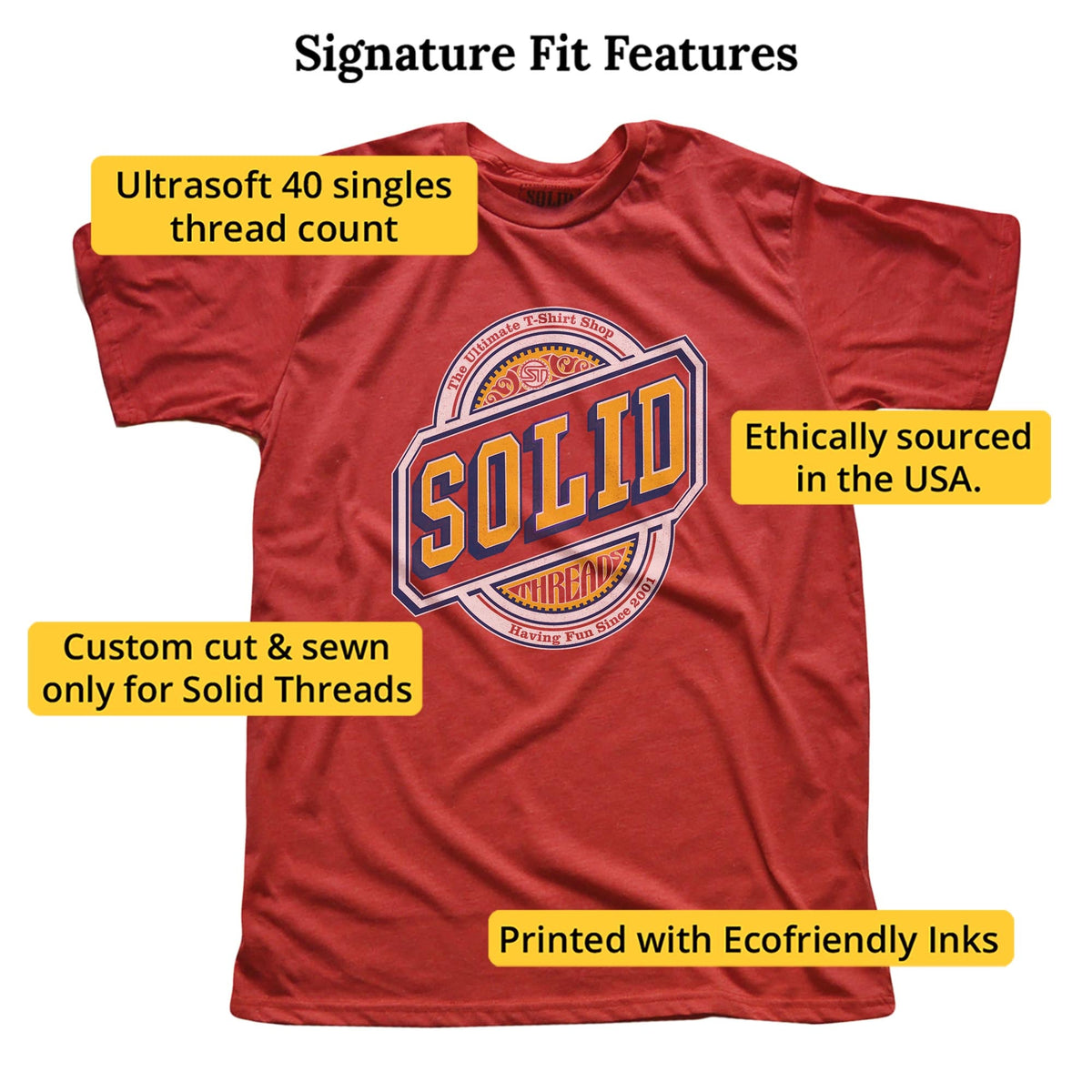 Solid Threads Beer Label Logo Cool Signature T-shirt in Red - Fit Attributes