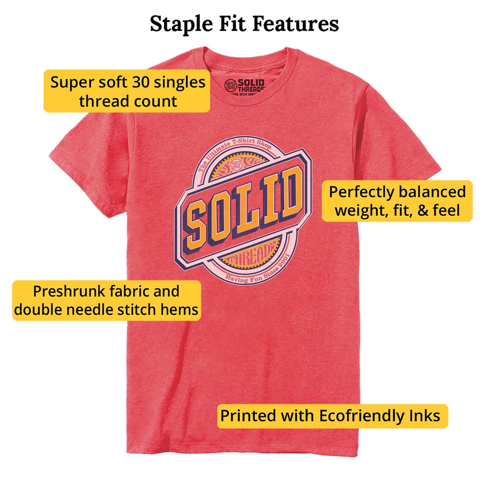 Solid Threads Beer Label Logo Cool Staple T-shirt in Red Heather - Fit Attributes
