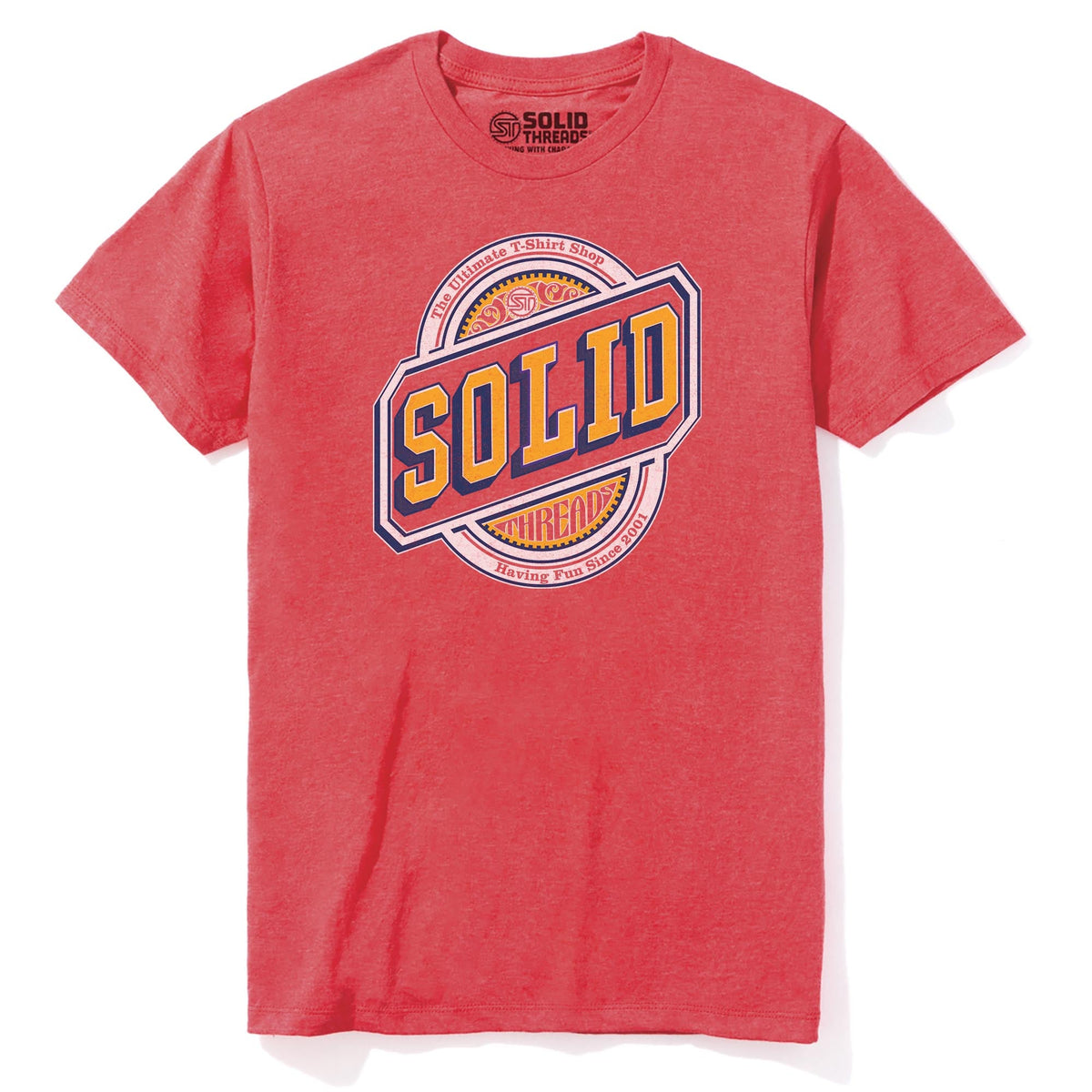 Solid Threads Beer Label Logo Cool Staple T-shirt in Red Heather - Front View