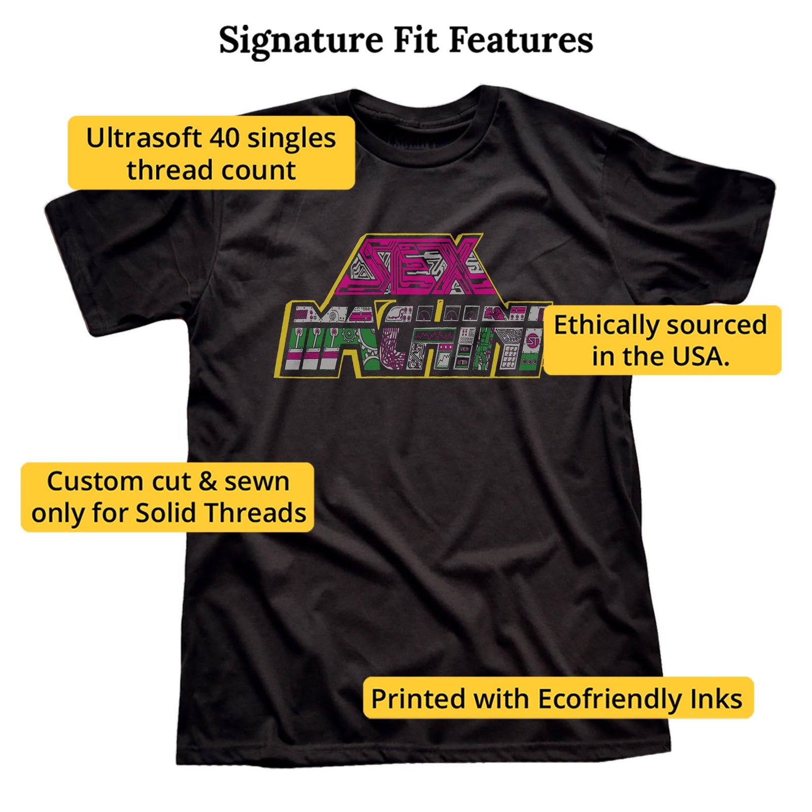 Sex Machine Vintage Signature T-shirt in Black - Fit Attributes