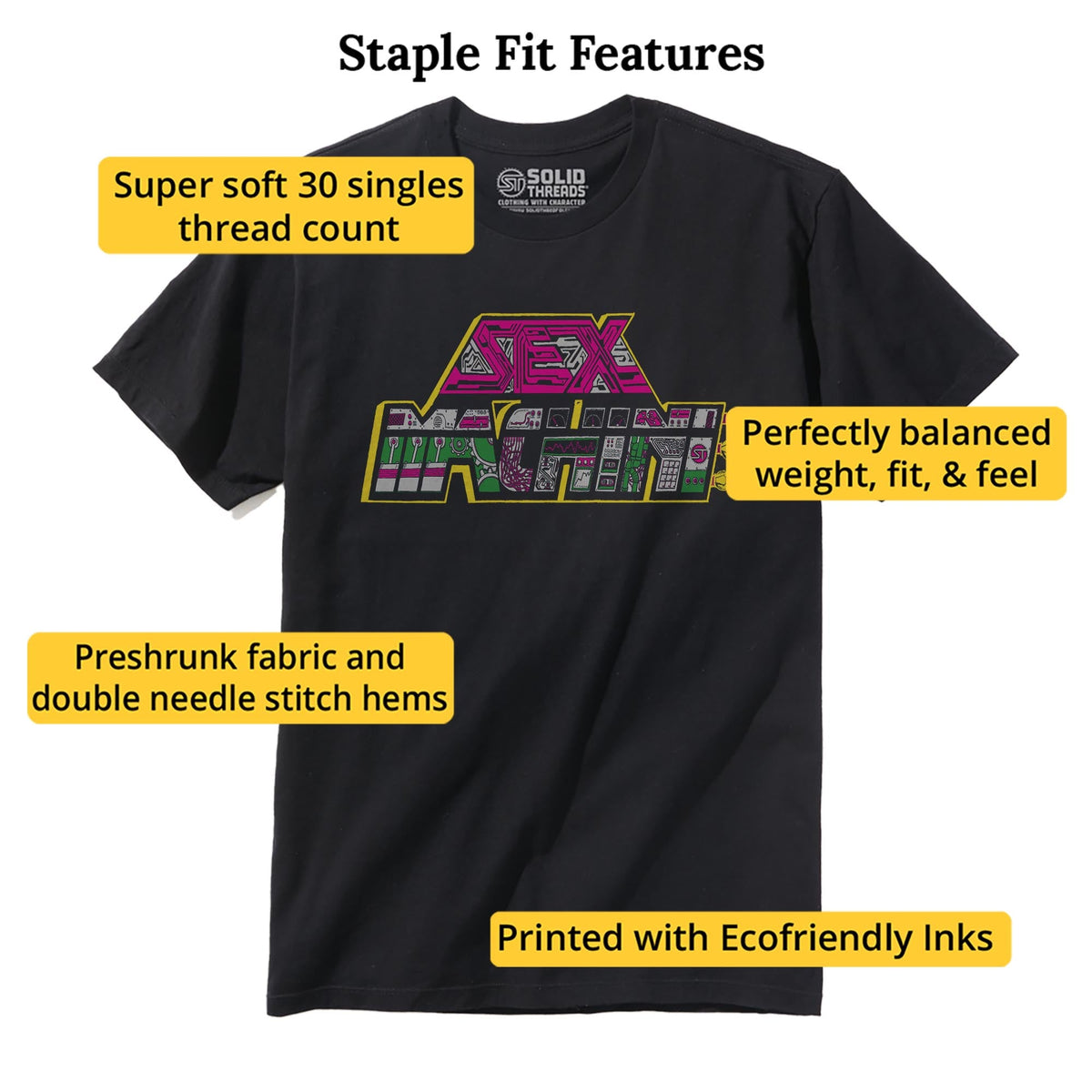 Sex Machine Vintage Staple T-shirt in Black - Fit Attributes