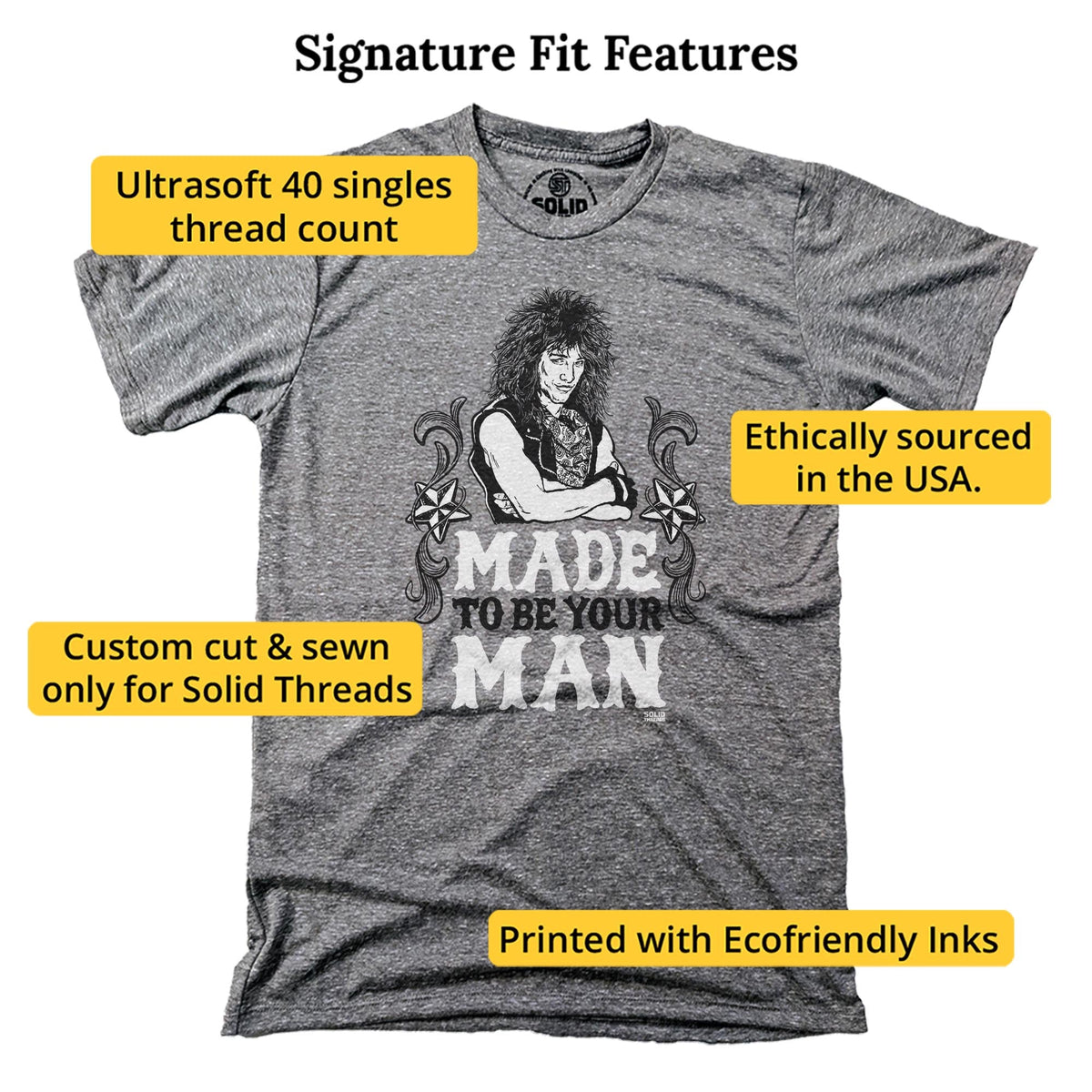 Made To Be Your Man Cool Signature T-shirt in Triblend Grey - Fit Attributes