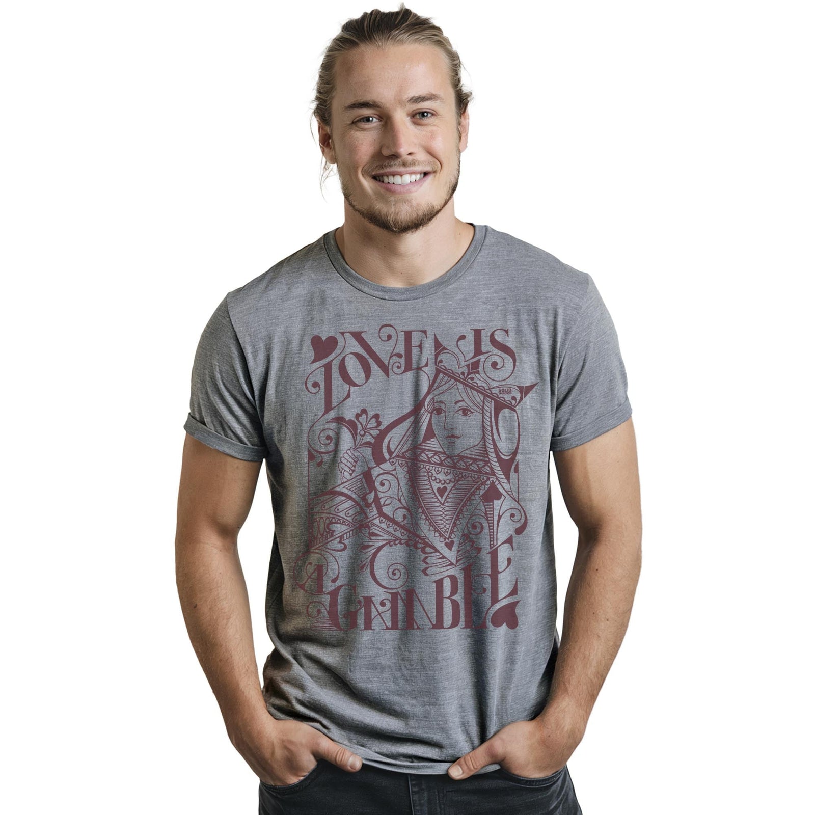 Love Is A Gamble Cool Staple T-shirt in Ash Heather On Model - Front View