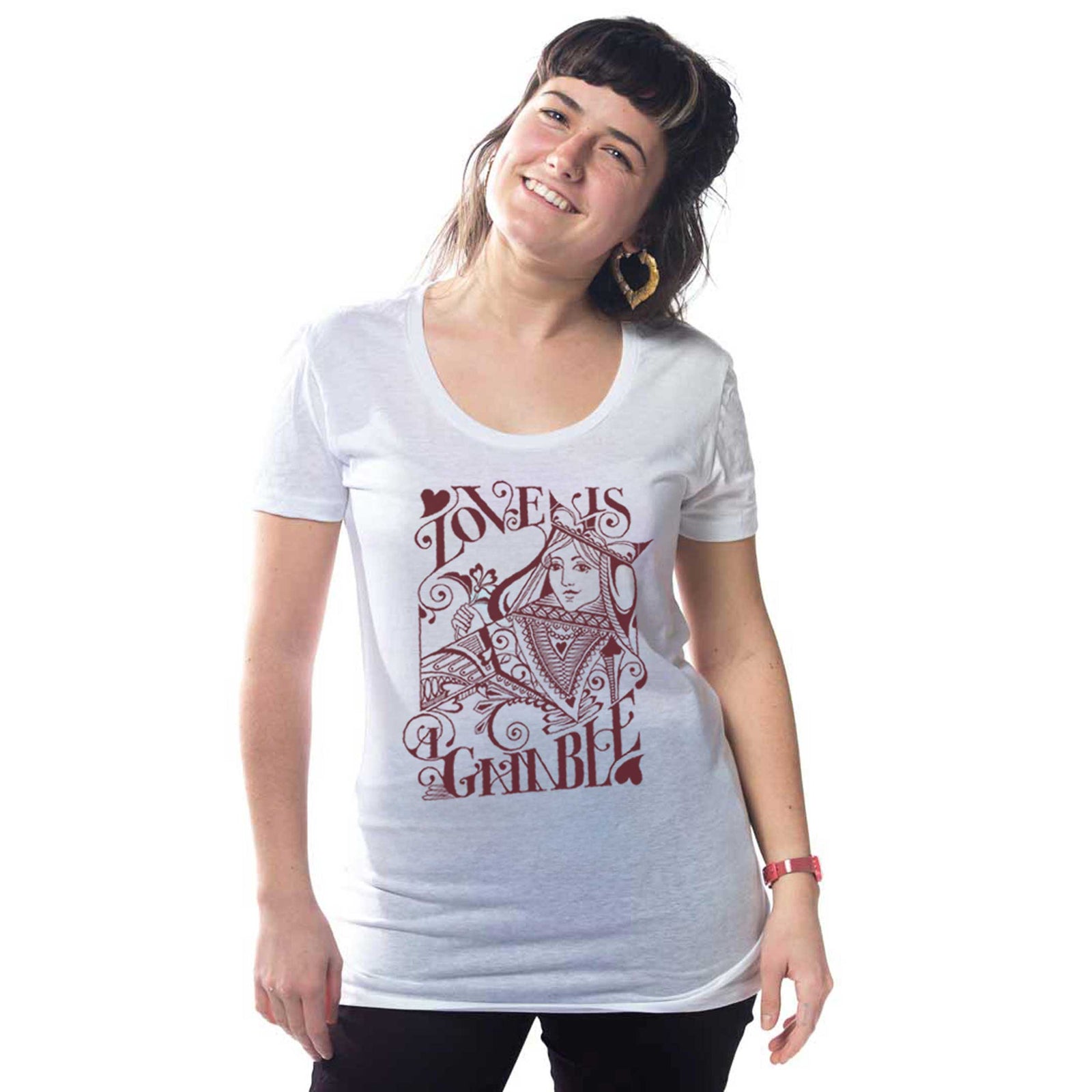 Women's Love Is A Gamble Vintage Graphic Tee | Cool Playing Cards T-shirt on Model | Solid Threads