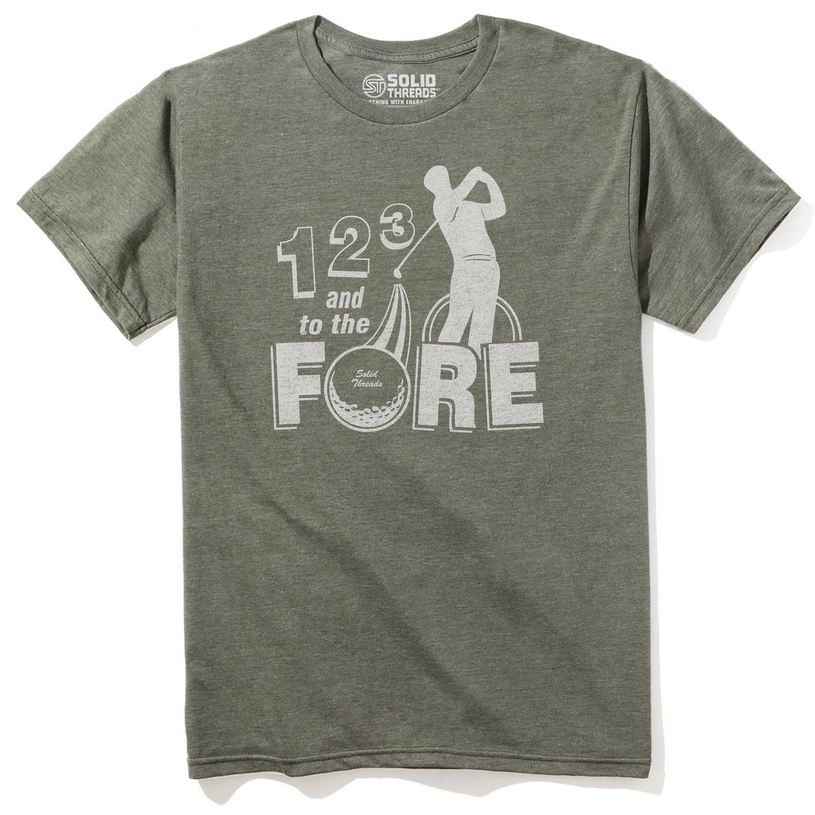 1, 2, 3, Fore Vintage Staple T-shirt in Olive Heather - Front View