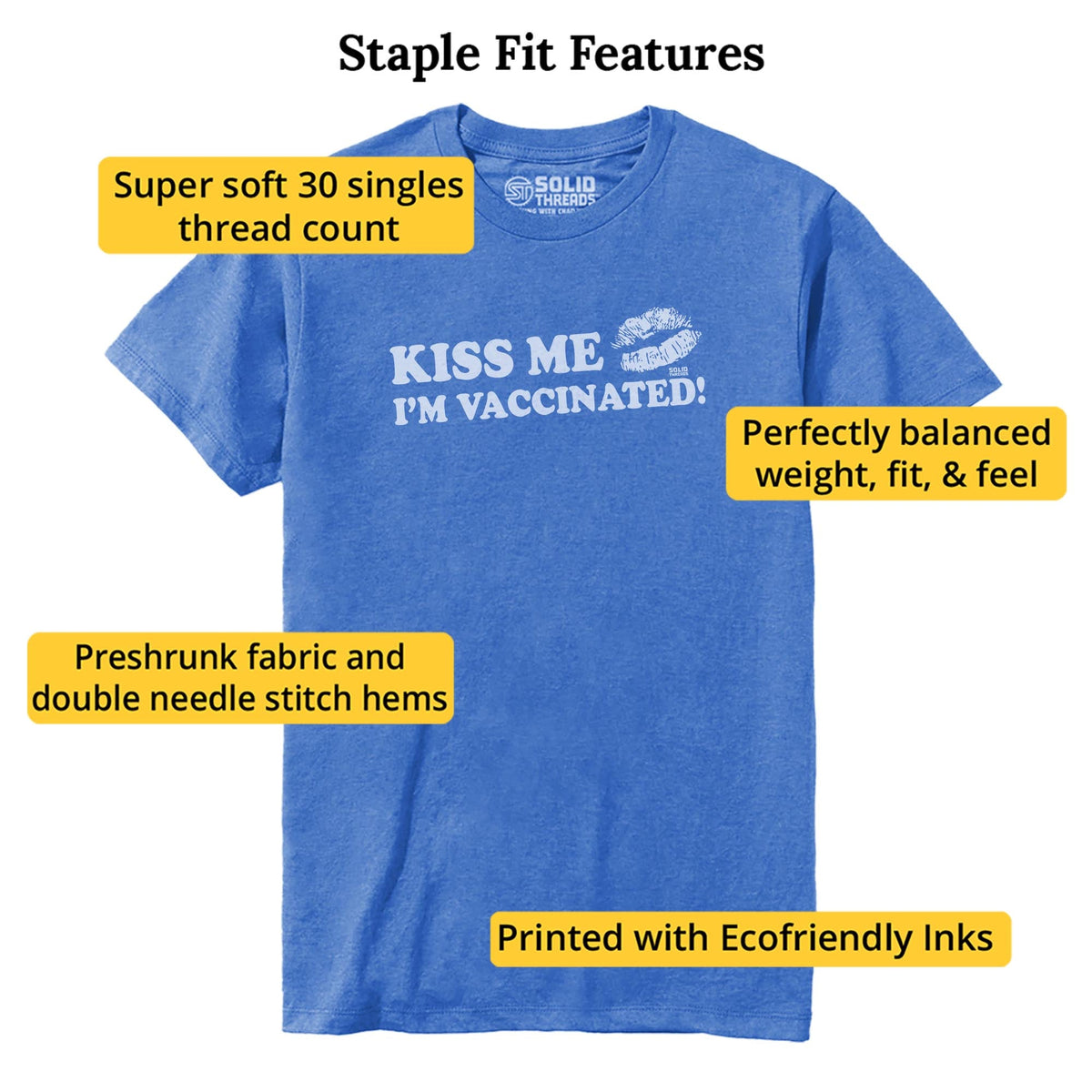 Kiss Me I'm Vaccinated | Supports World Health Vintage Staple T-shirt in Royal Heather - Fit Attributes