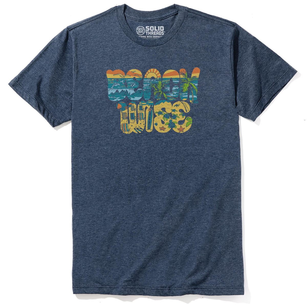 Beach Wise Cool Staple T-shirt in Navy Heather - Front View