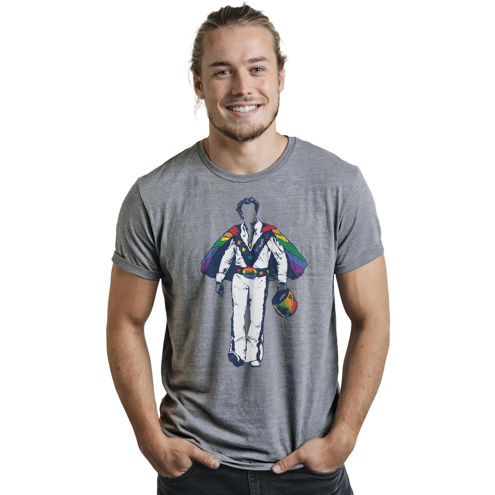 Pride Daredevil Cool Staple T-shirt in Ash Heather On Model - Front View