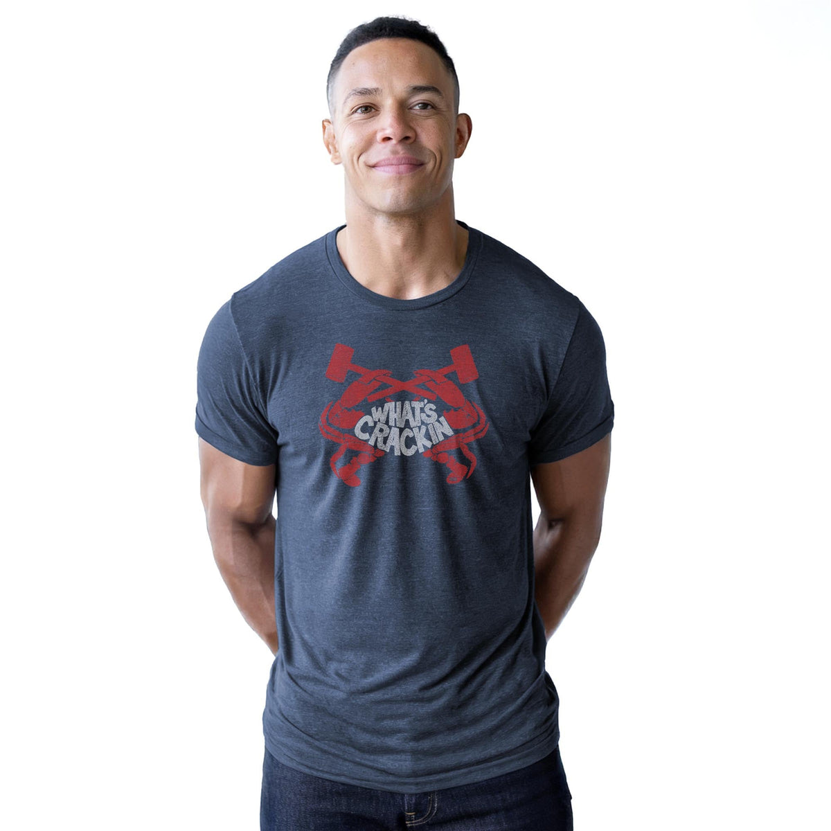 Crackin' Crab Vintage Staple T-shirt in Navy Heather On Model - Front View