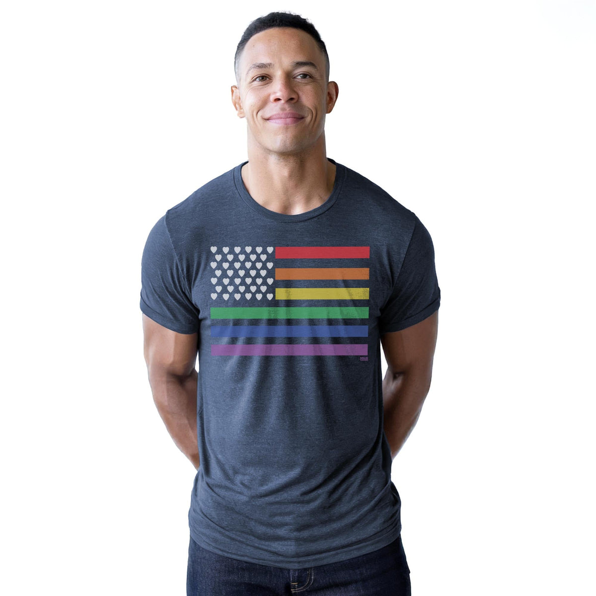American Pride Cool Staple T-shirt in Navy Heather On Model - Front View