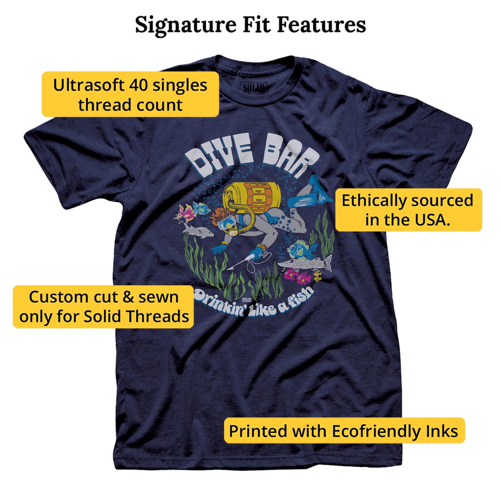 Dive Bar Vintage Signature T-shirt in Navy - Fit Attributes