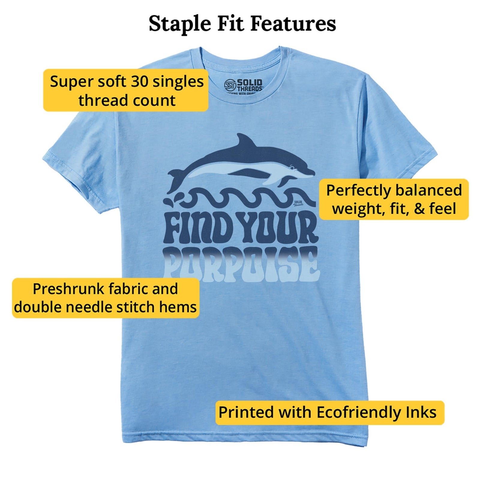 Find Your Porpoise Cool Staple T-shirt in Light Blue Heather - Fit Attributes