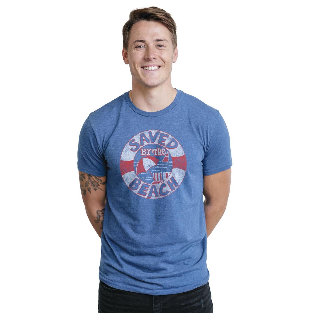 Saved By The Beach Cool Staple T-shirt in Royal Heather On Model - Front View
