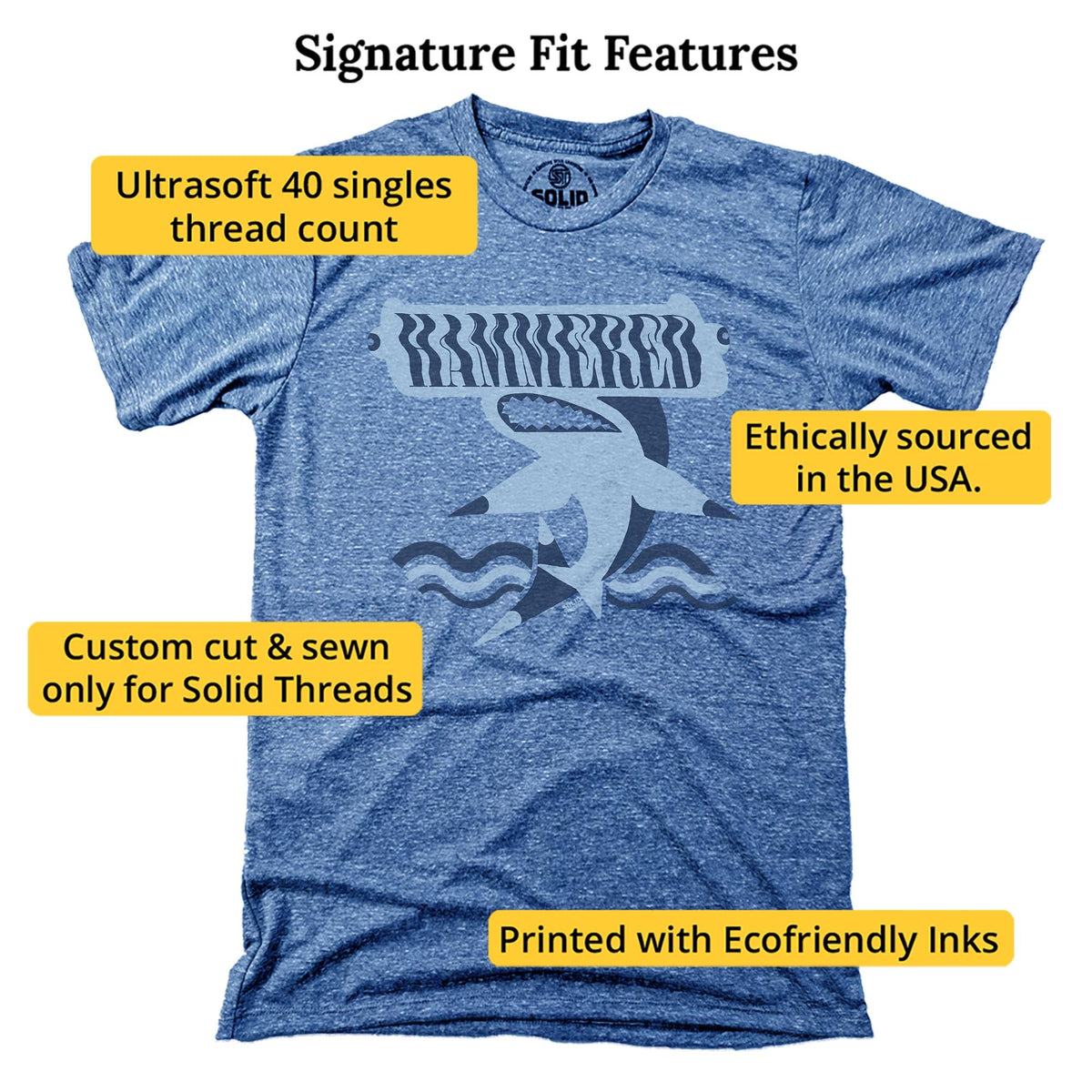 Hammered Vintage Signature T-shirt in Triblend Royal - Fit Attributes