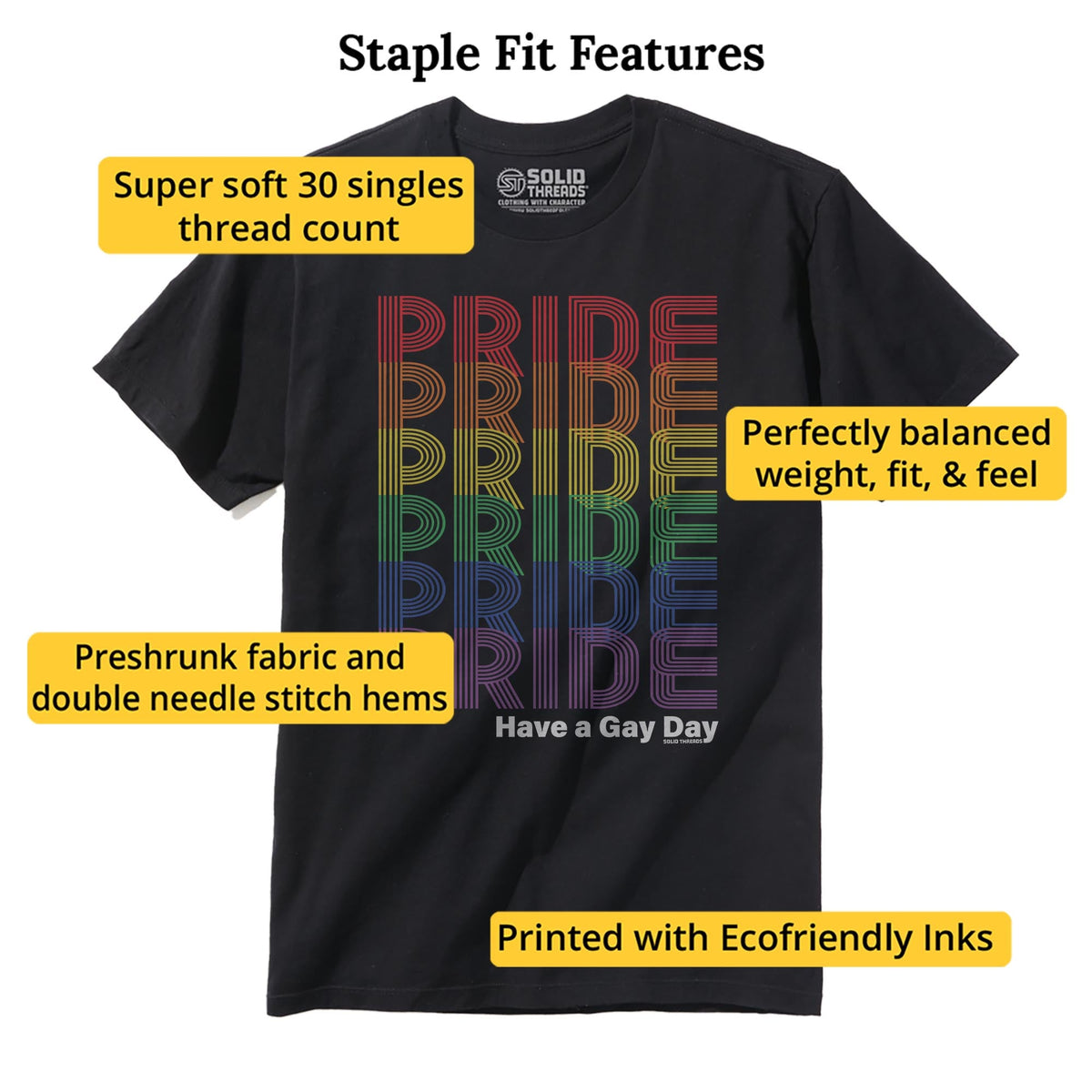 Pride Rainbow Fade Cool Staple T-shirt in Black - Fit Attributes