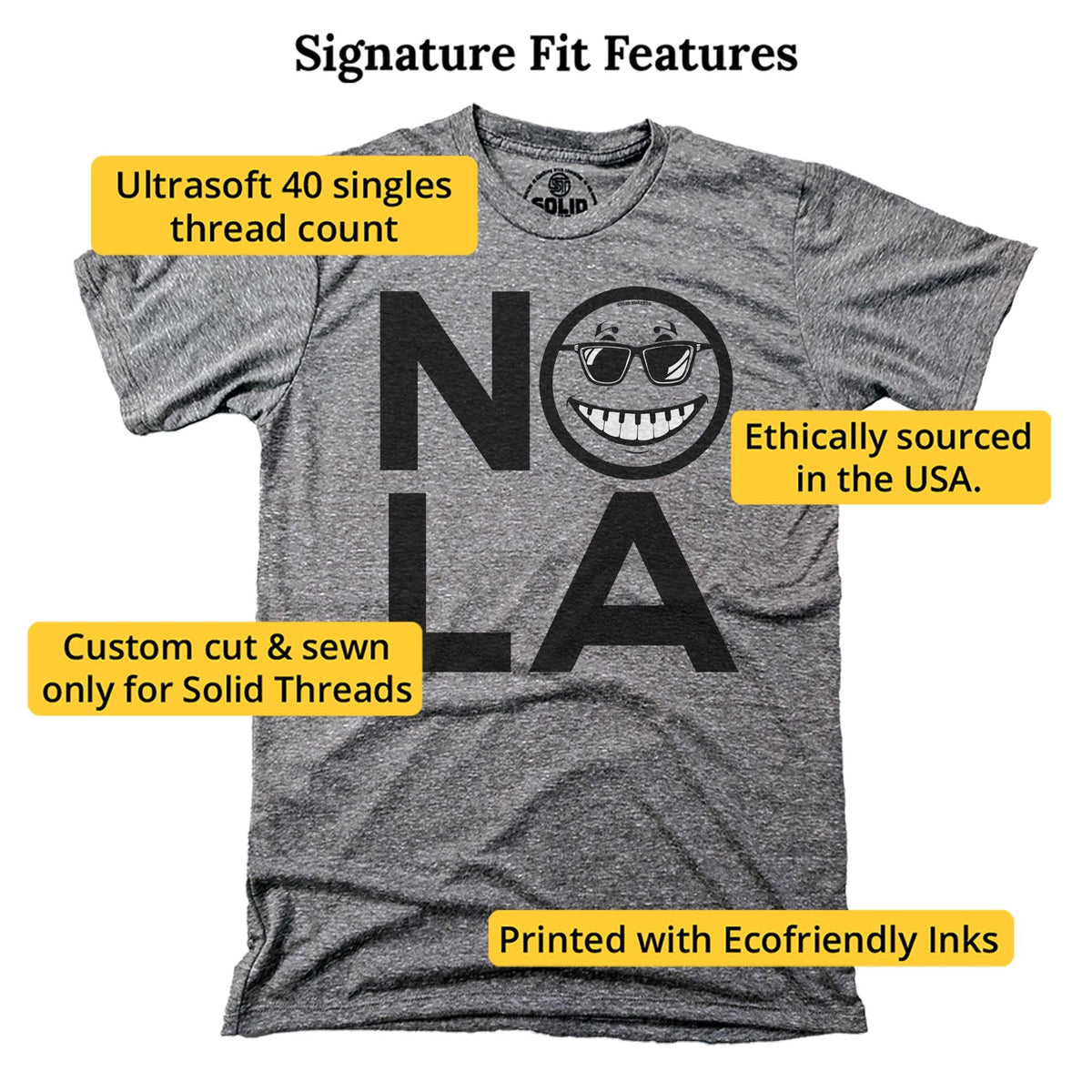 Nola Smile Cool Signature T-shirt in Triblend Grey - Fit Attributes