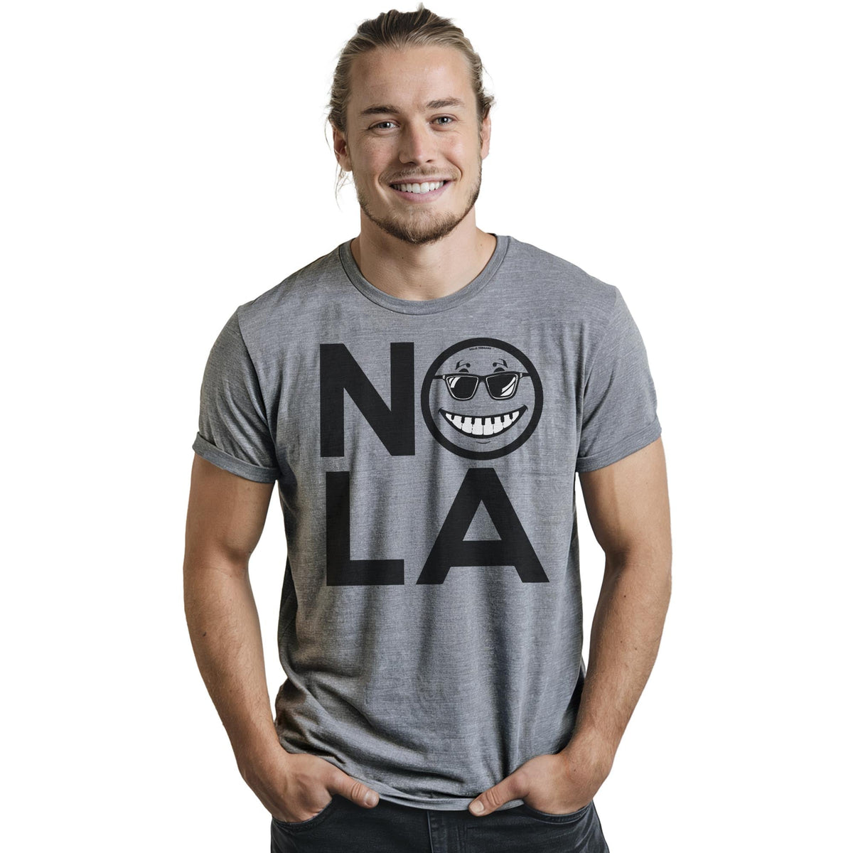 Nola Smile Cool Staple T-shirt in Ash Heather On Model - Front View