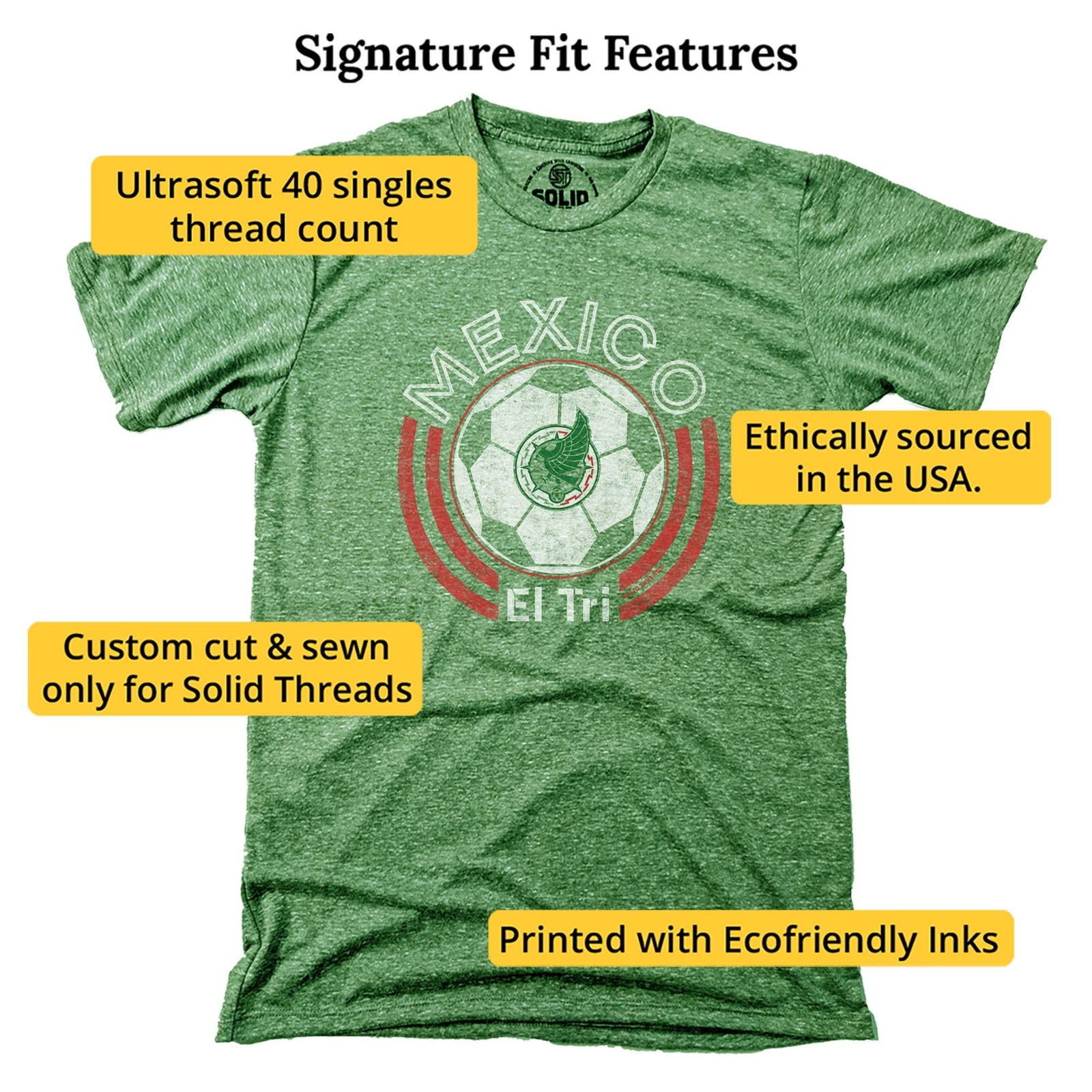 Men's Mexico National Soccer Team Cool Graphic T-Shirt | Vintage World Cup Tee | Solid Threads