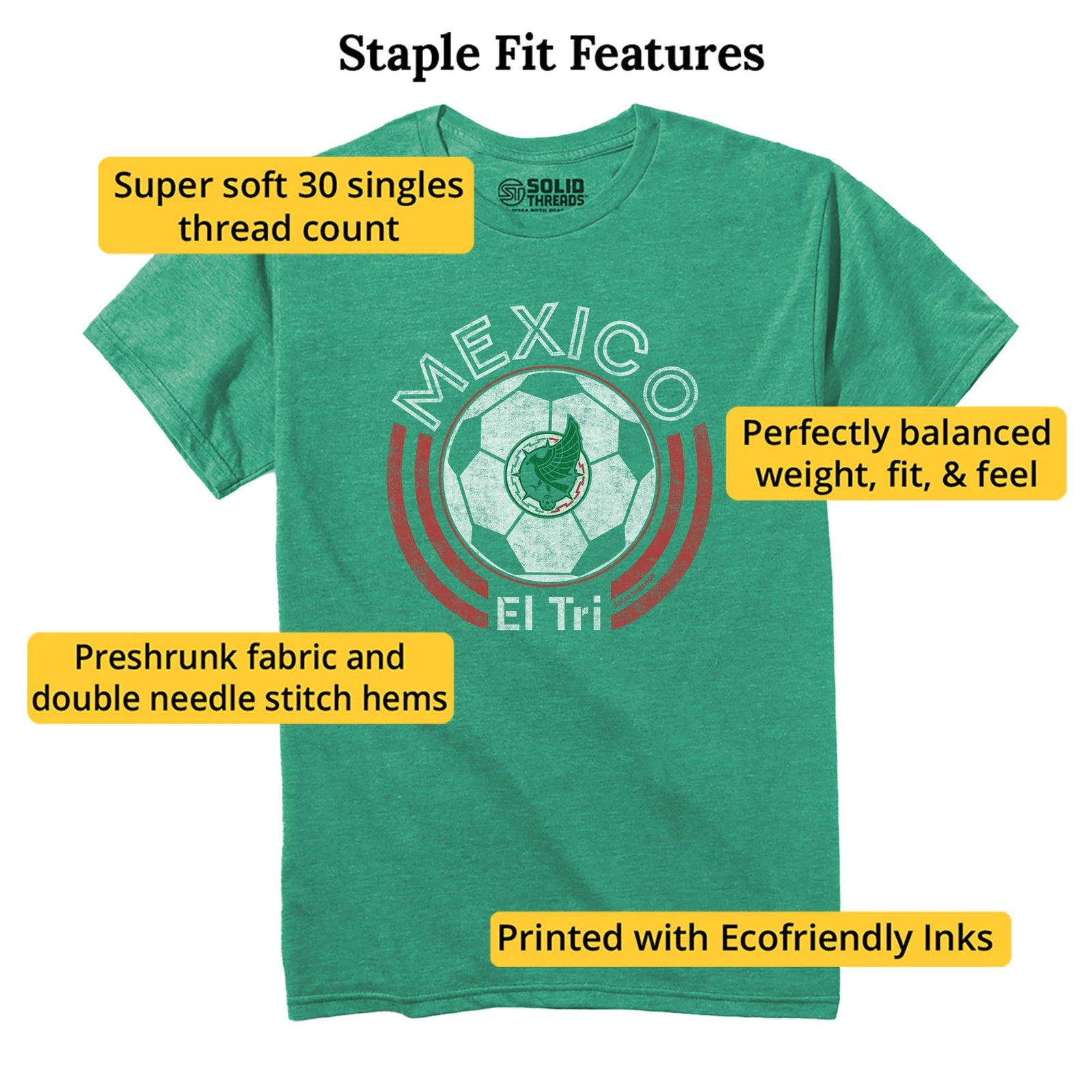 Mexico National Soccer Team Cool Staple T-shirt in Kelly Heather - Fit Attributes